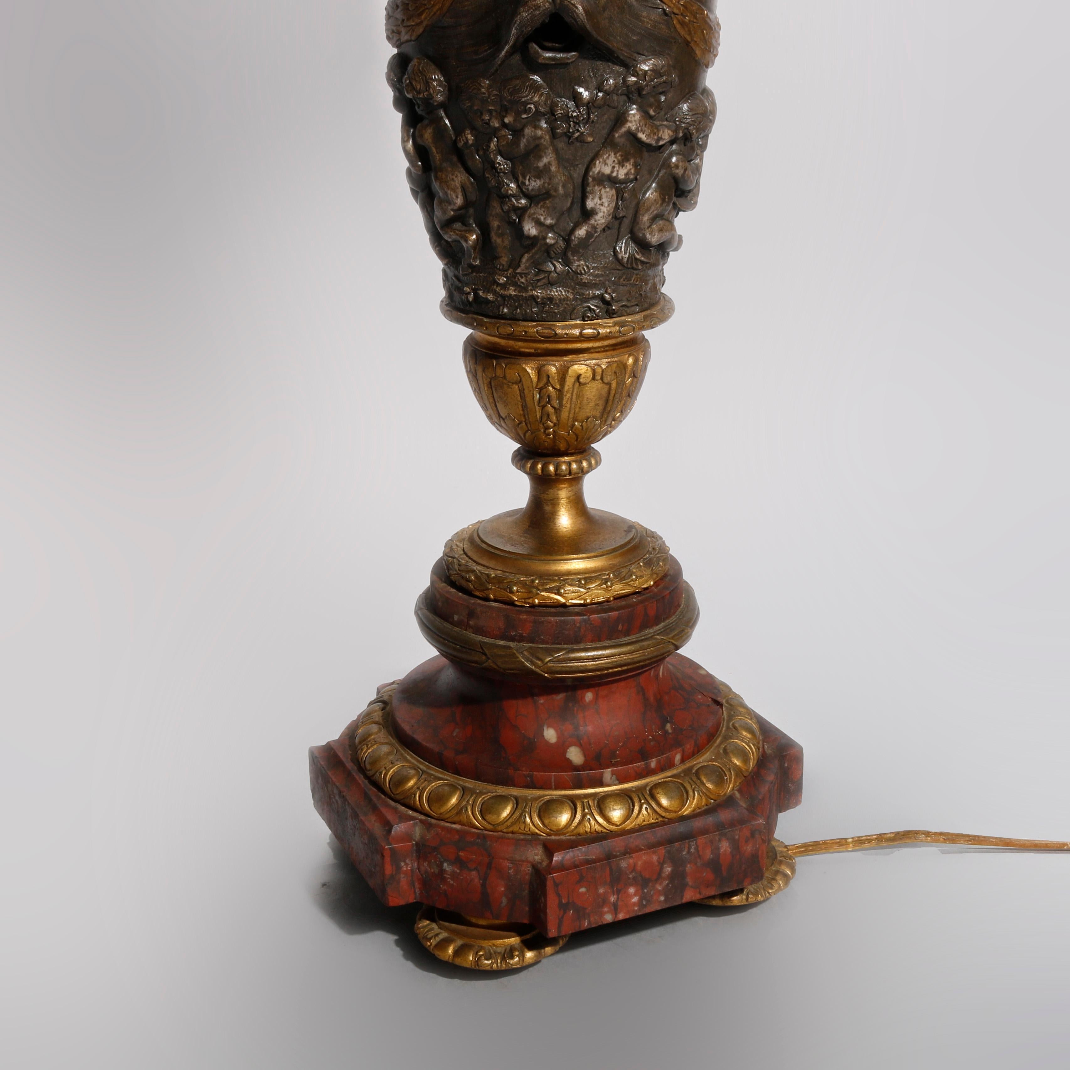 Antique Classical Gilt Bronze & Rouge Marble Figural Candelabra Lamp, circa 1890 10