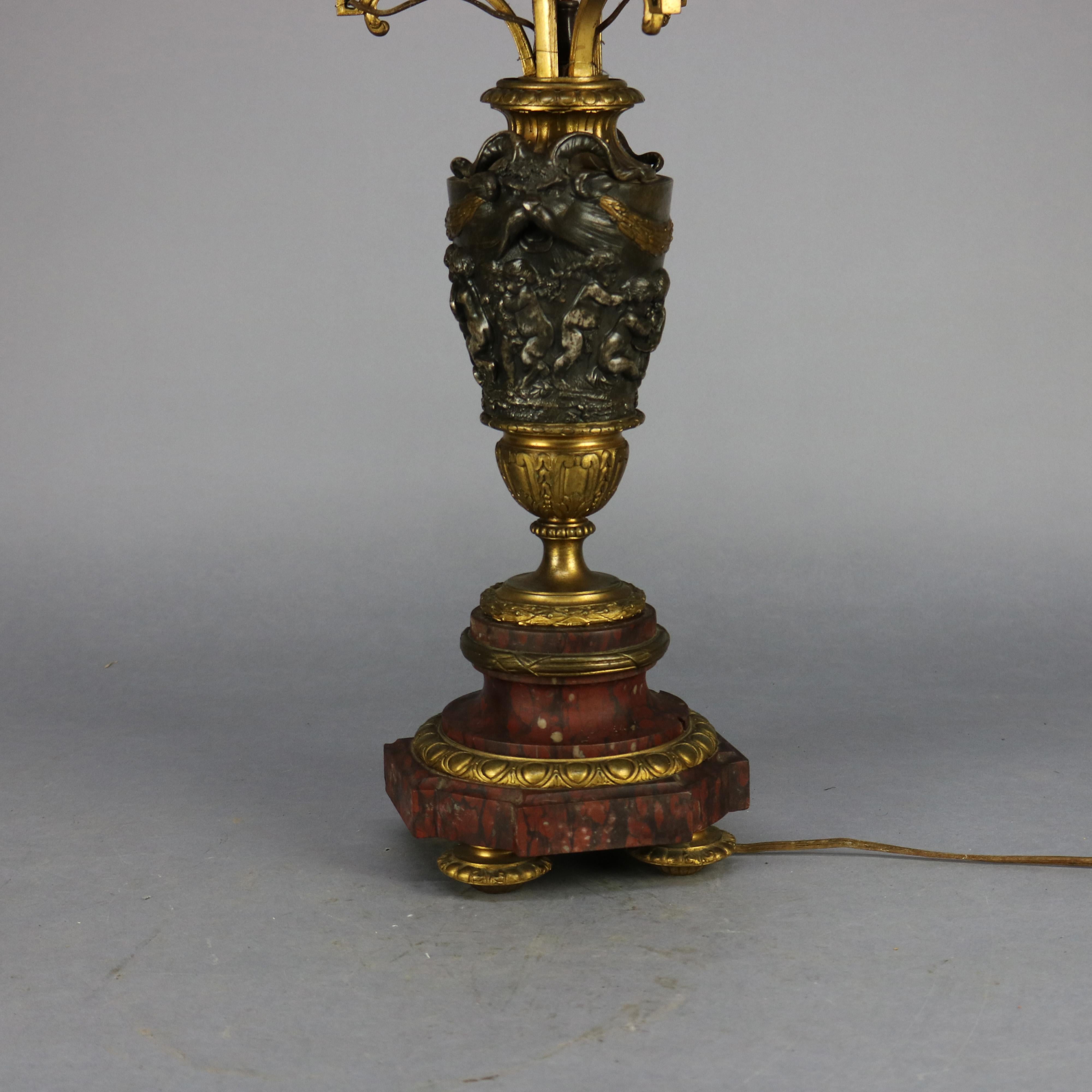 Antique Classical Gilt Bronze & Rouge Marble Figural Candelabra Lamp, circa 1890 11