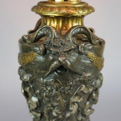 Antique Classical Gilt Bronze & Rouge Marble Figural Candelabra Lamp, circa 1890