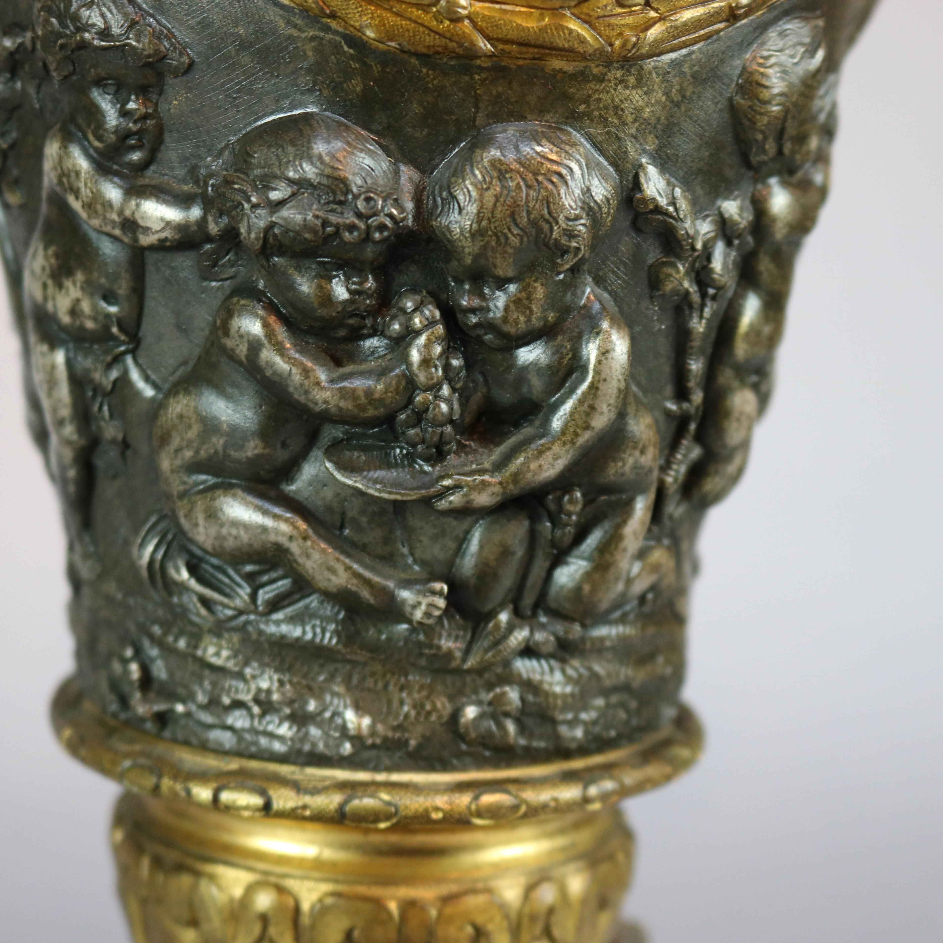 Classical Greek Antique Classical Gilt Bronze & Rouge Marble Figural Candelabra Lamp, circa 1890