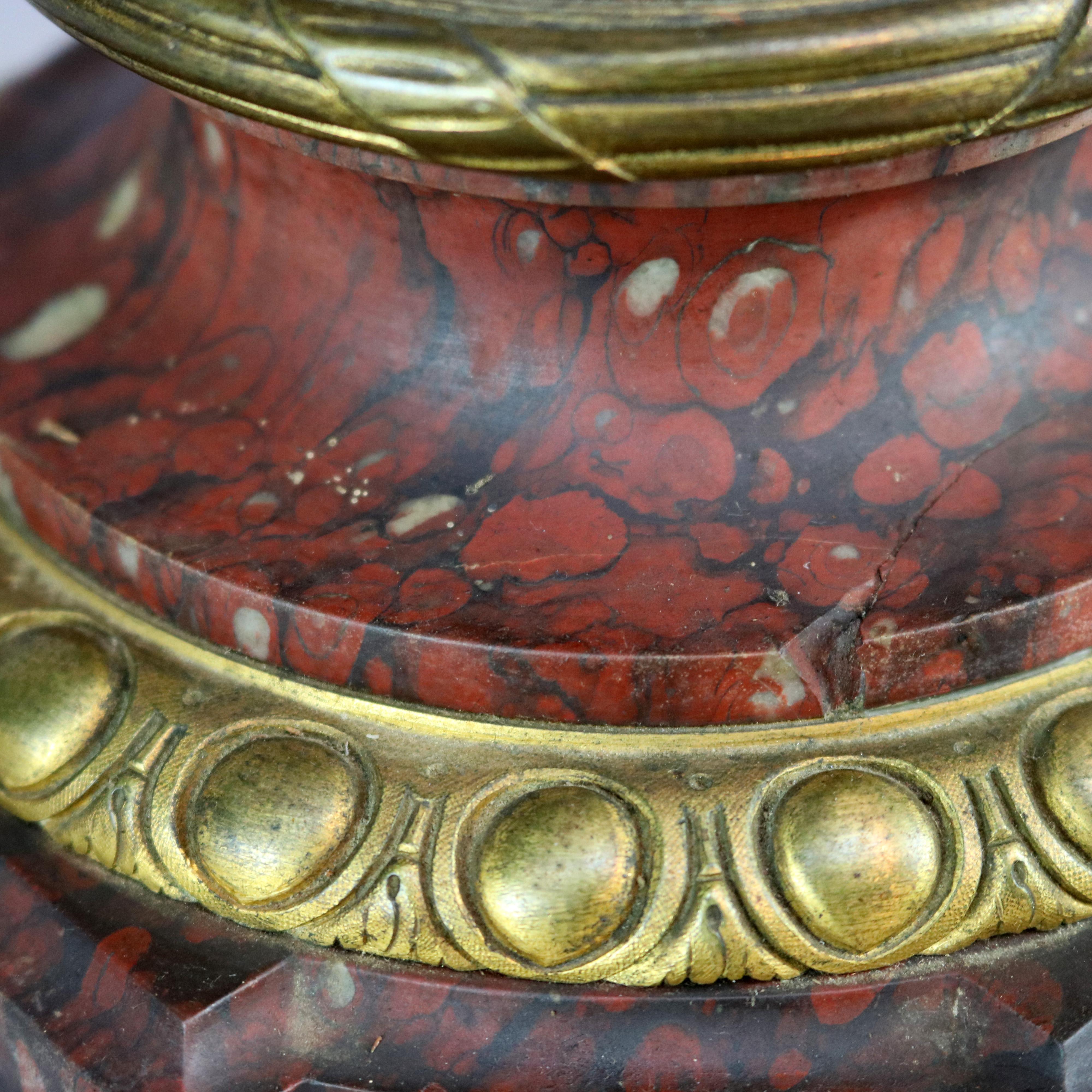 American Antique Classical Gilt Bronze & Rouge Marble Figural Candelabra Lamp, circa 1890