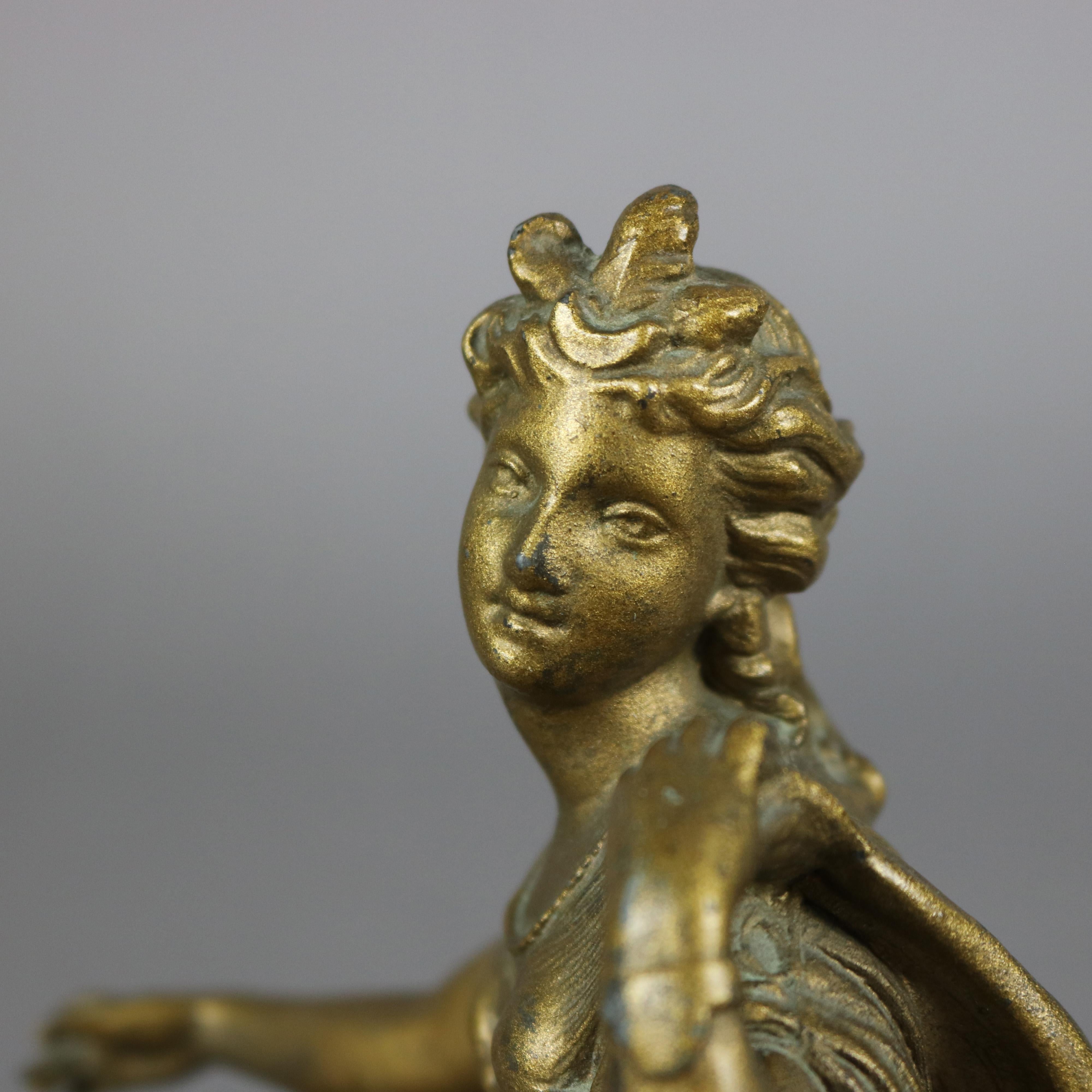 Classical Greek Antique Classical Gilt Metal Portrait Sculpture, Grecian Woman, c1890 For Sale