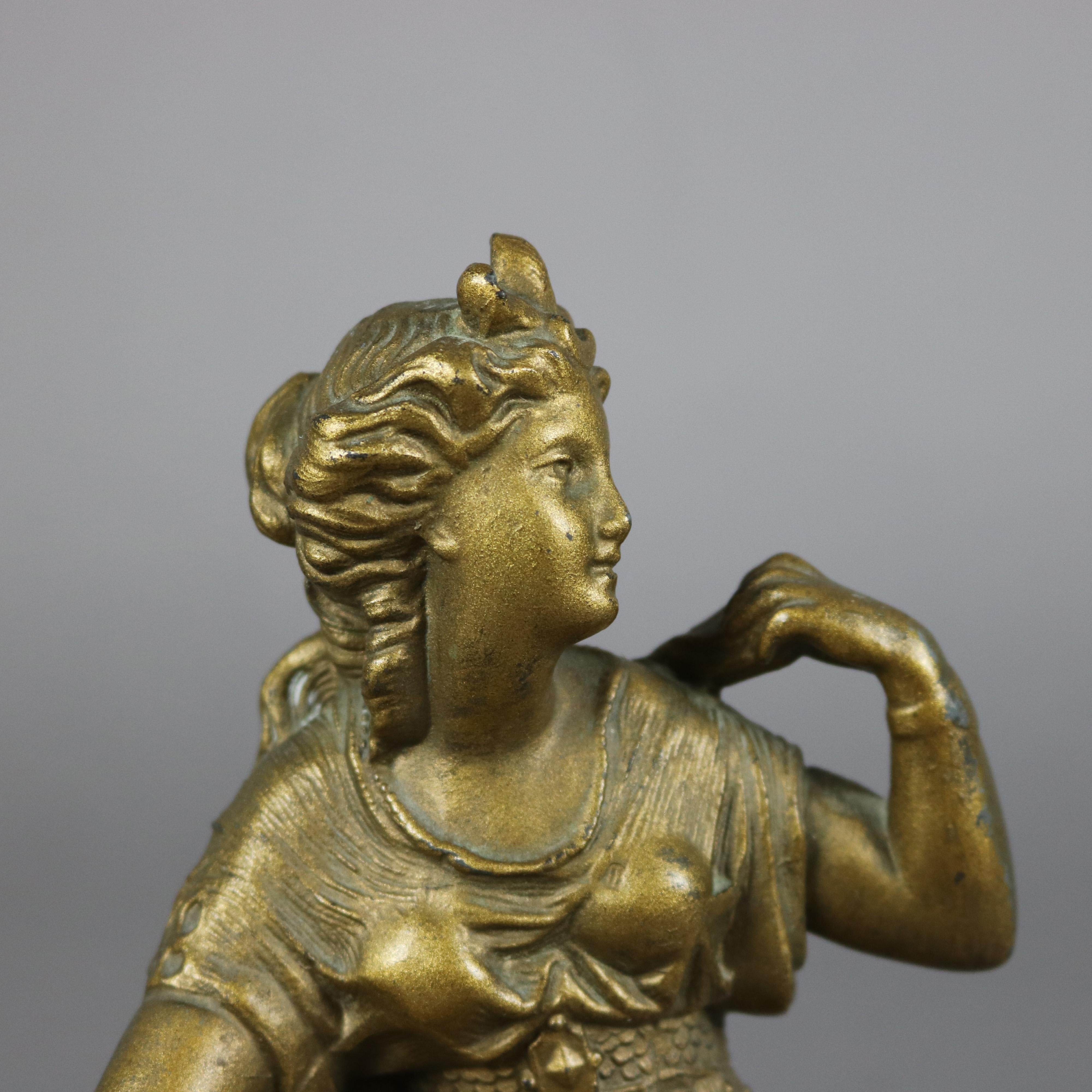 Antique Classical Gilt Metal Portrait Sculpture, Grecian Woman, c1890 In Good Condition For Sale In Big Flats, NY