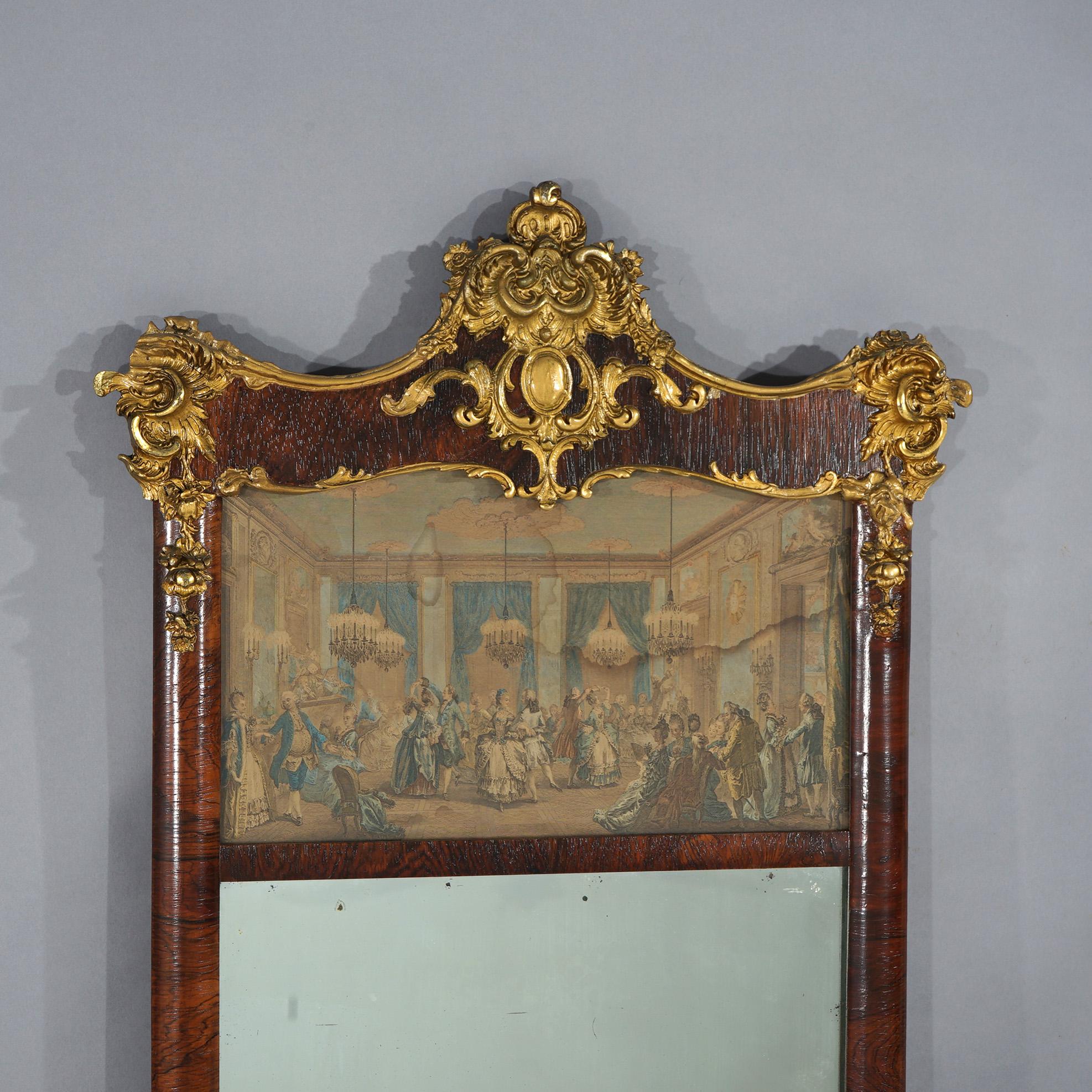 Antique Classical Gilt & Rosewood Trumeau Wall Mirror with Ballroom Scene, c1890 7