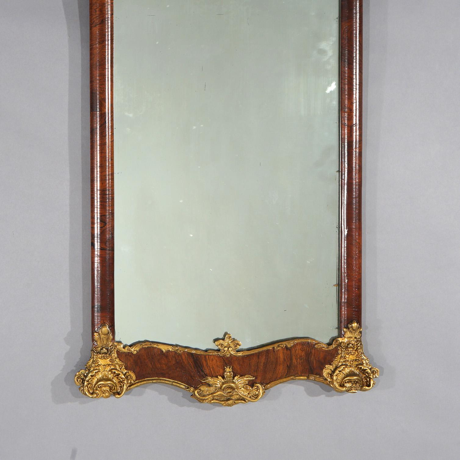 19th Century Antique Classical Gilt & Rosewood Trumeau Wall Mirror with Ballroom Scene, c1890
