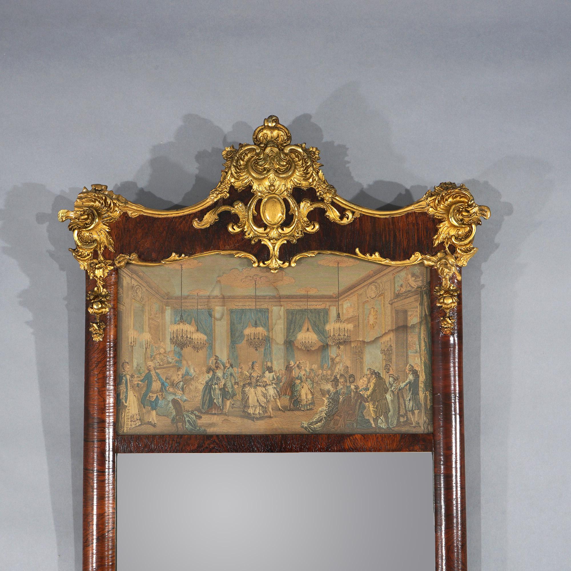 Antique Classical Gilt & Rosewood Trumeau Wall Mirror with Ballroom Scene, c1890 1