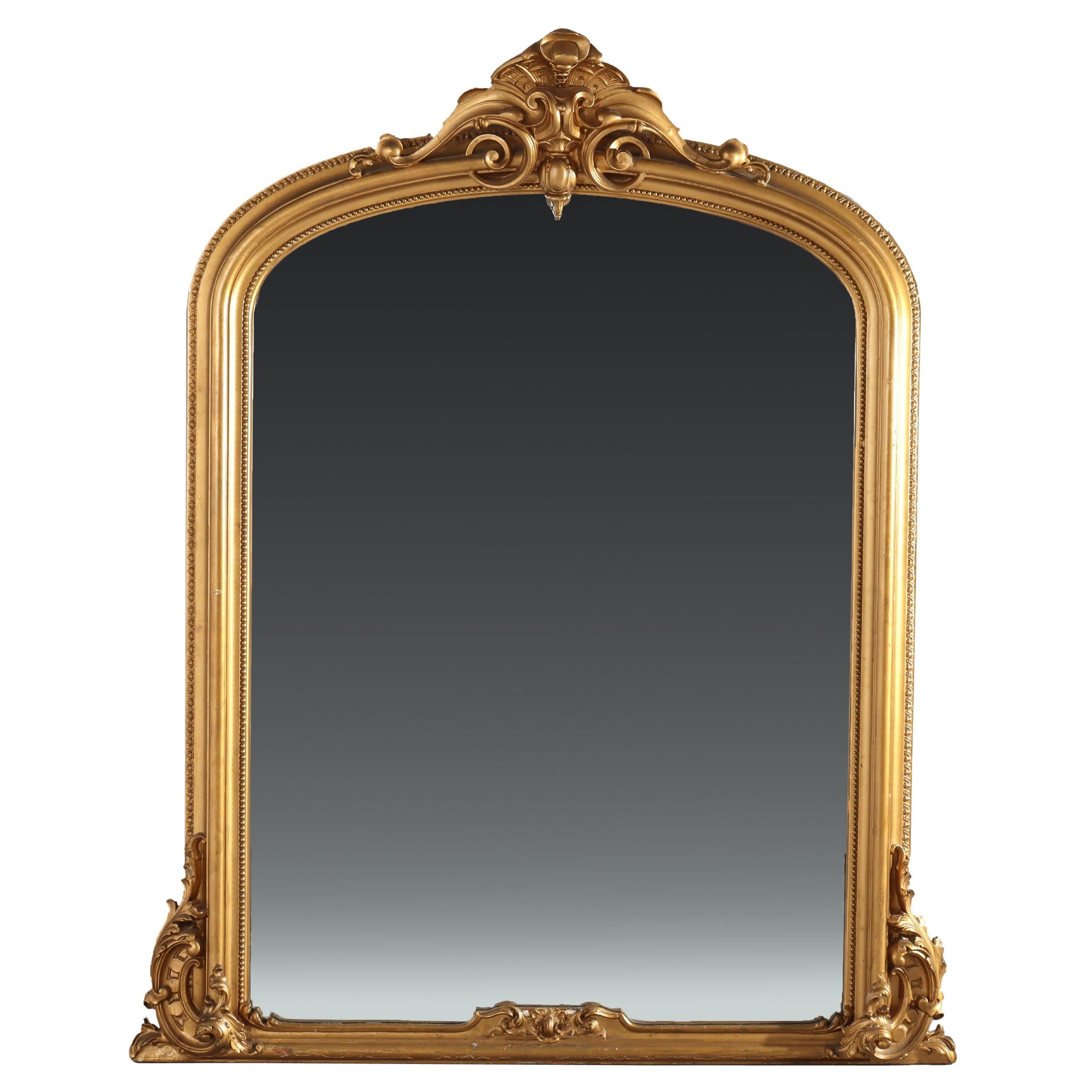 Antique Classical Giltwood Over Mantle Mirror C1890 For Sale