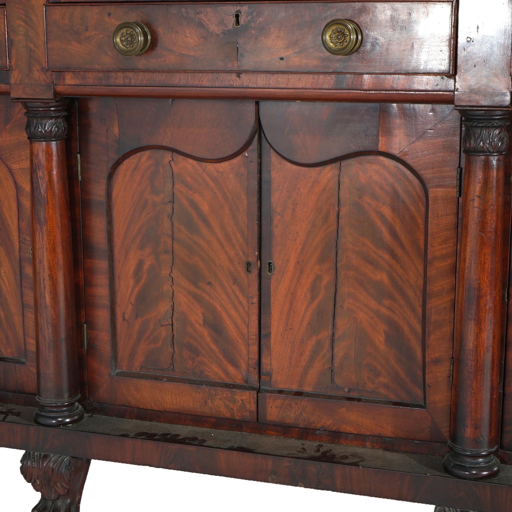 Antique Classical Gothic Revival Carved Flame Mahogany Paw Foot Sideboard C1840 7