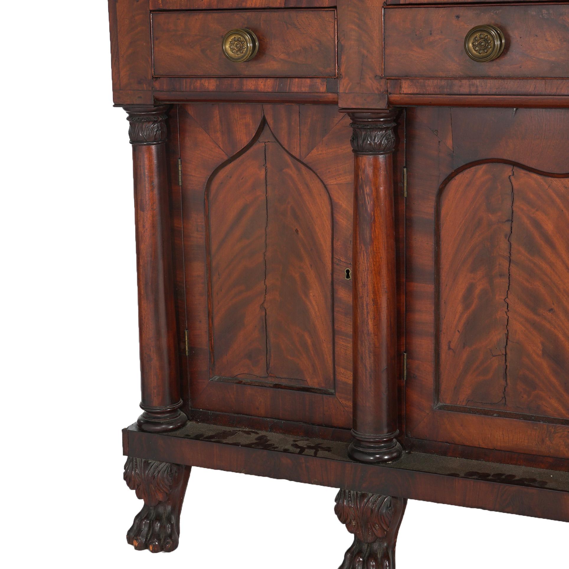 Antique Classical Gothic Revival Carved Flame Mahogany Paw Foot Sideboard C1840 8