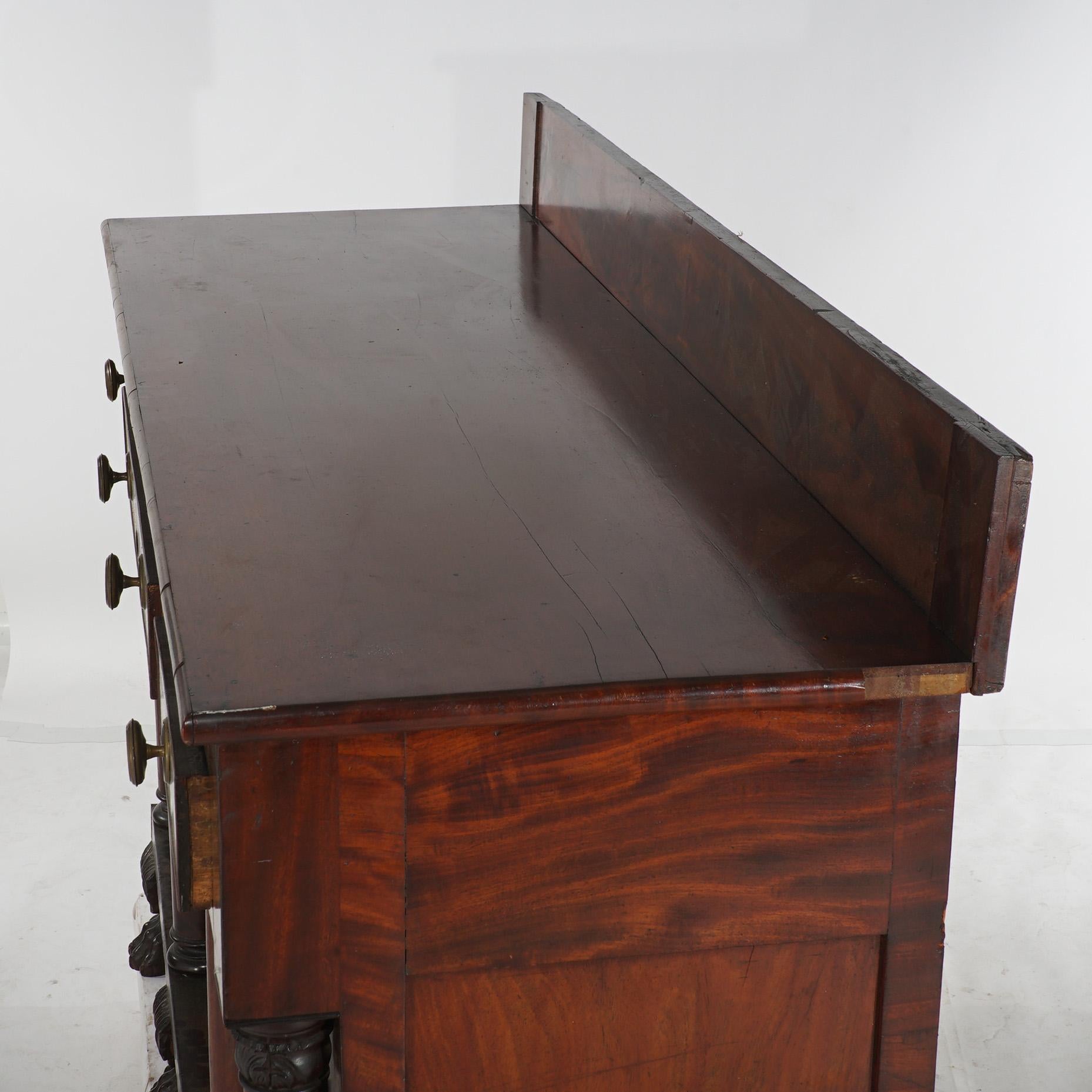Antique Classical Gothic Revival Carved Flame Mahogany Paw Foot Sideboard C1840 11