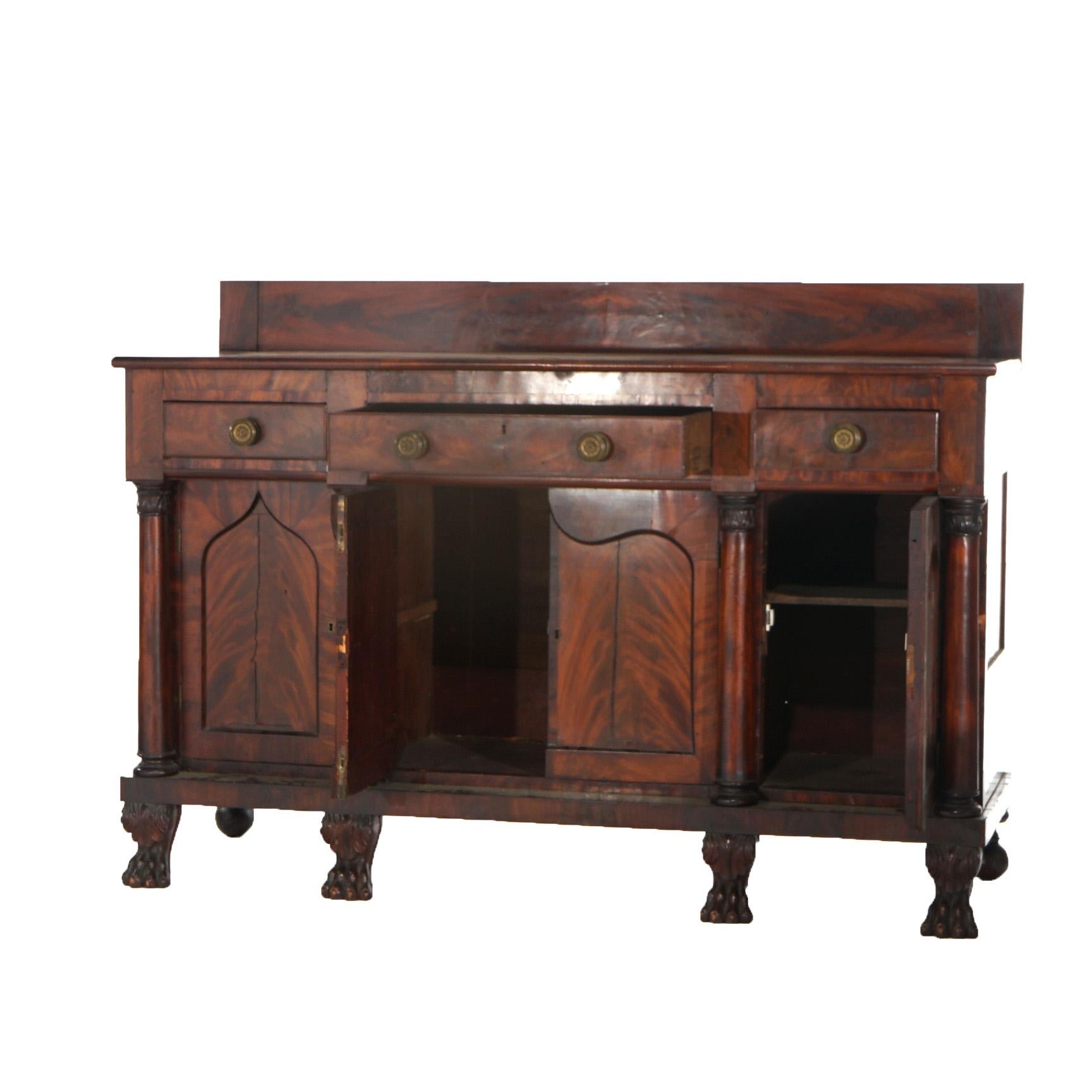 Antique Classical Gothic Revival Carved Flame Mahogany Paw Foot Sideboard C1840 14