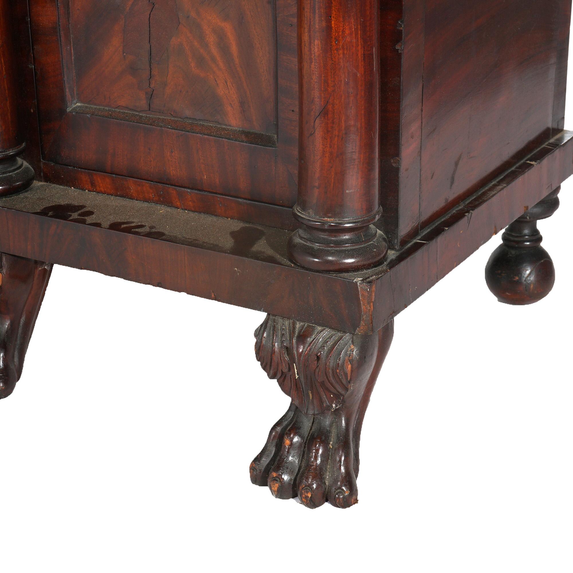American Empire Antique Classical Gothic Revival Carved Flame Mahogany Paw Foot Sideboard C1840