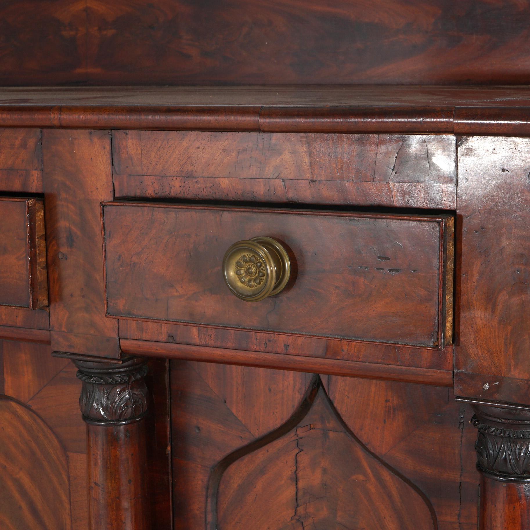 Antique Classical Gothic Revival Carved Flame Mahogany Paw Foot Sideboard C1840 2