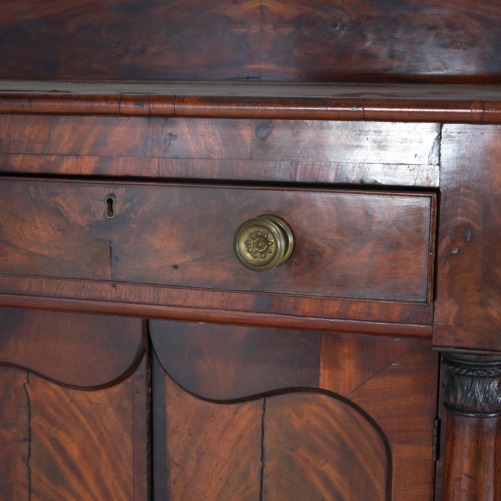 Antique Classical Gothic Revival Carved Flame Mahogany Paw Foot Sideboard C1840 3