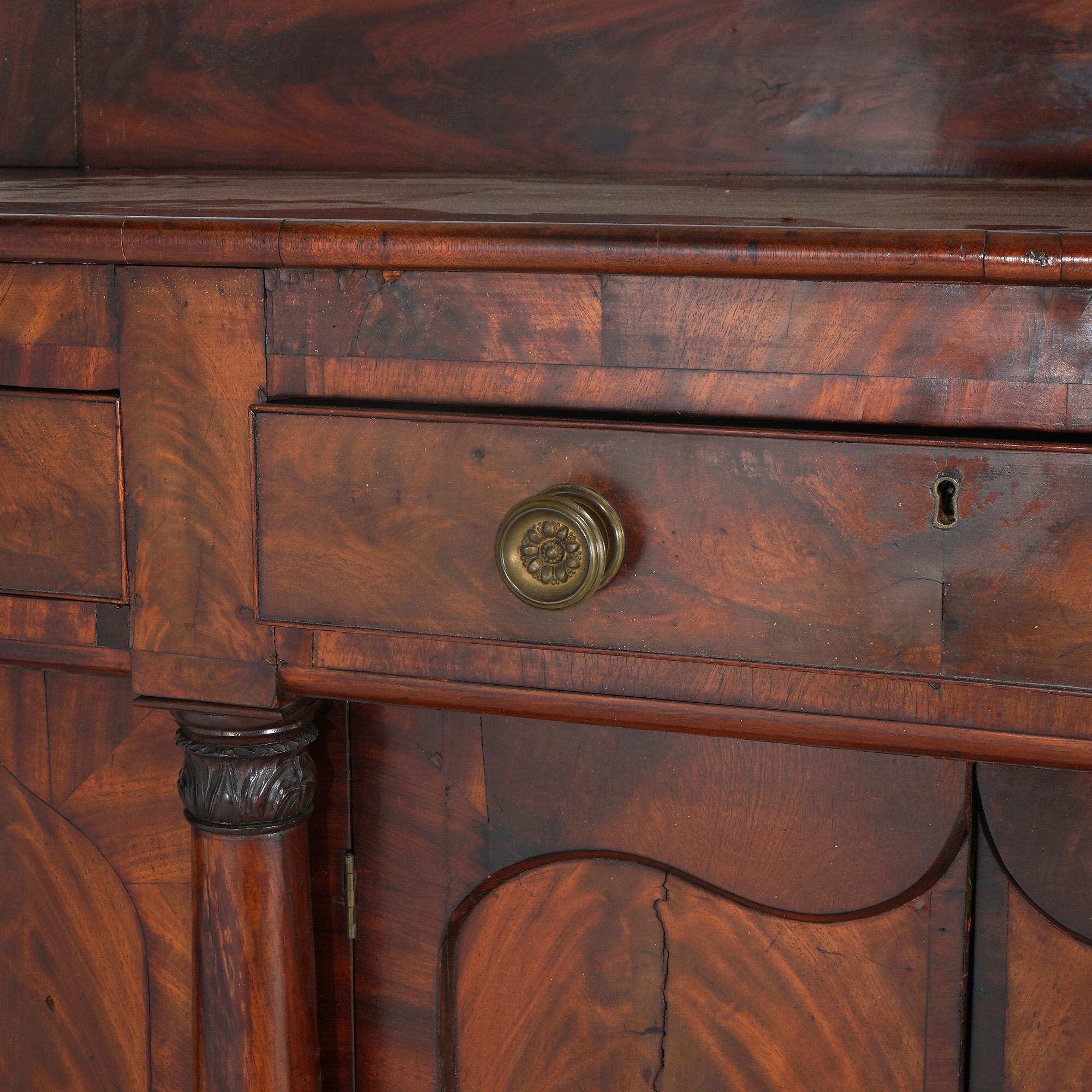 Antique Classical Gothic Revival Carved Flame Mahogany Paw Foot Sideboard C1840 4