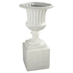 Antique Classical Grecian Form White Painted Cast Iron Garden Urn 20thC