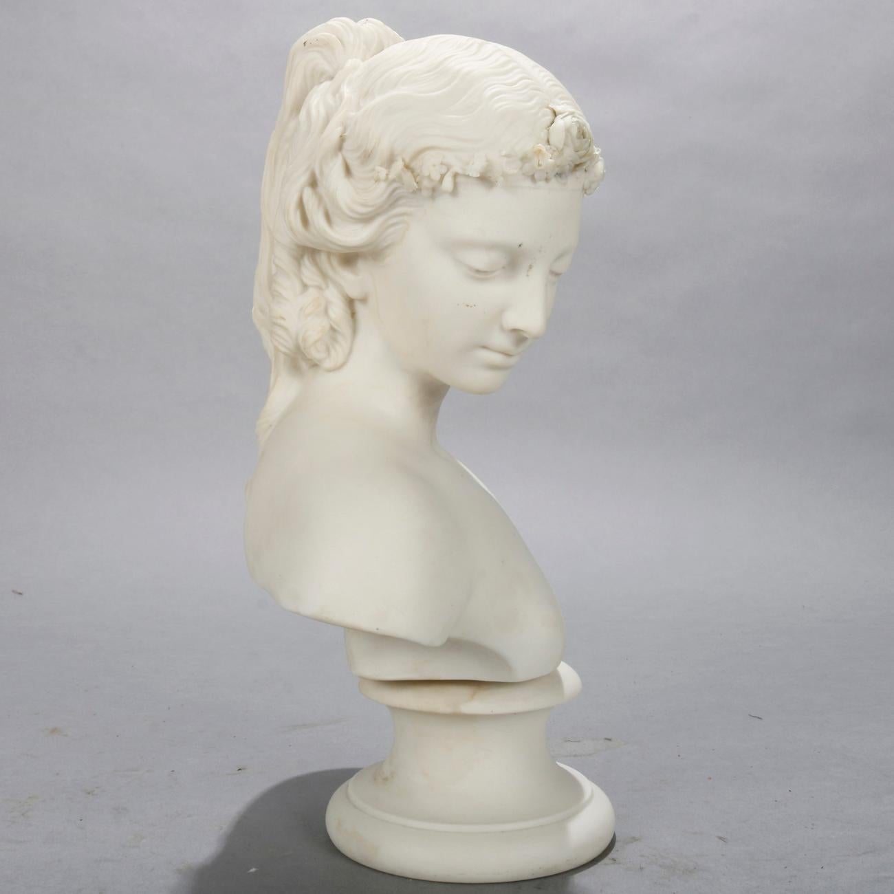 English Antique Classical Grecian Parian Portrait Bust of a Woman by Copeland circa 1890