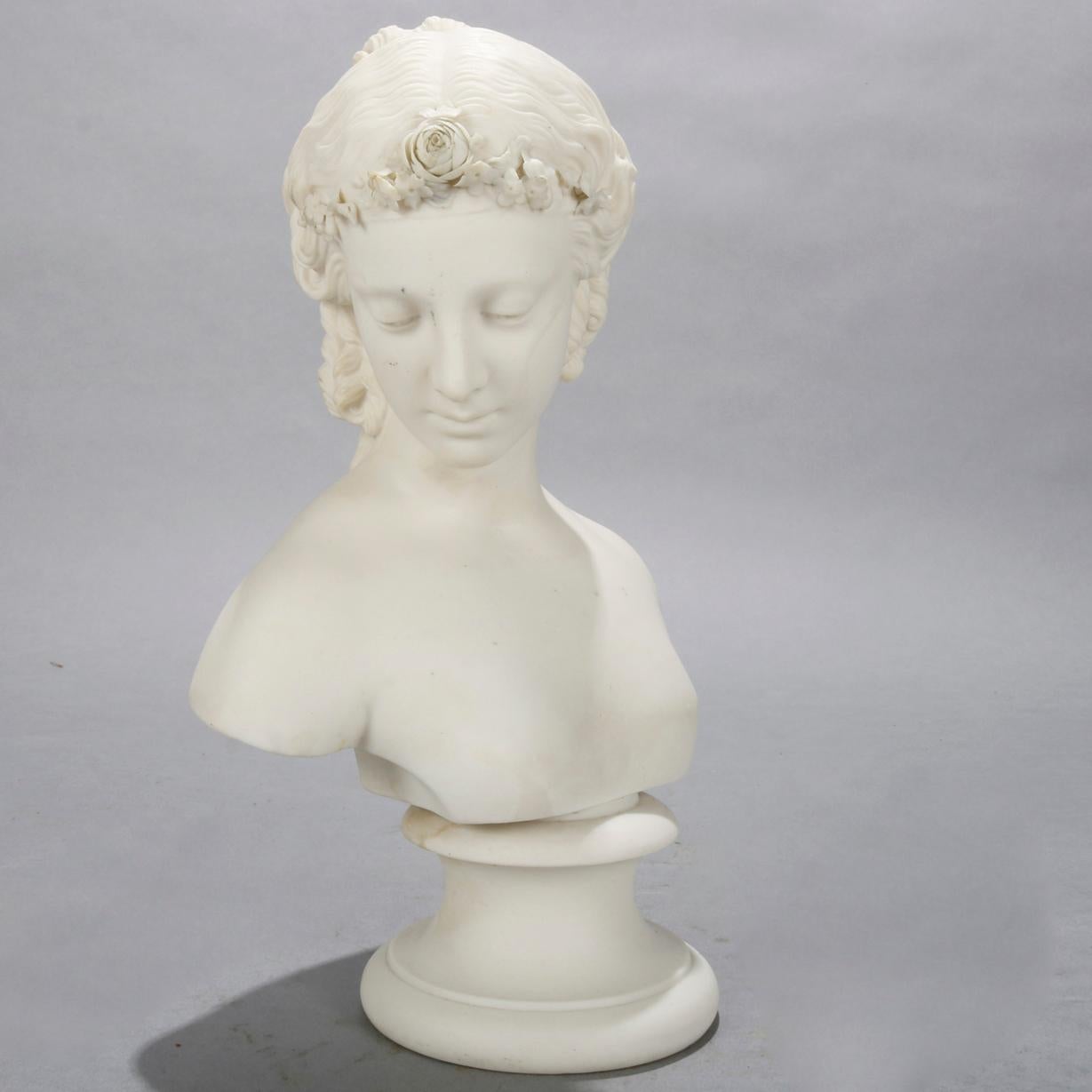 Molded Antique Classical Grecian Parian Portrait Bust of a Woman by Copeland circa 1890