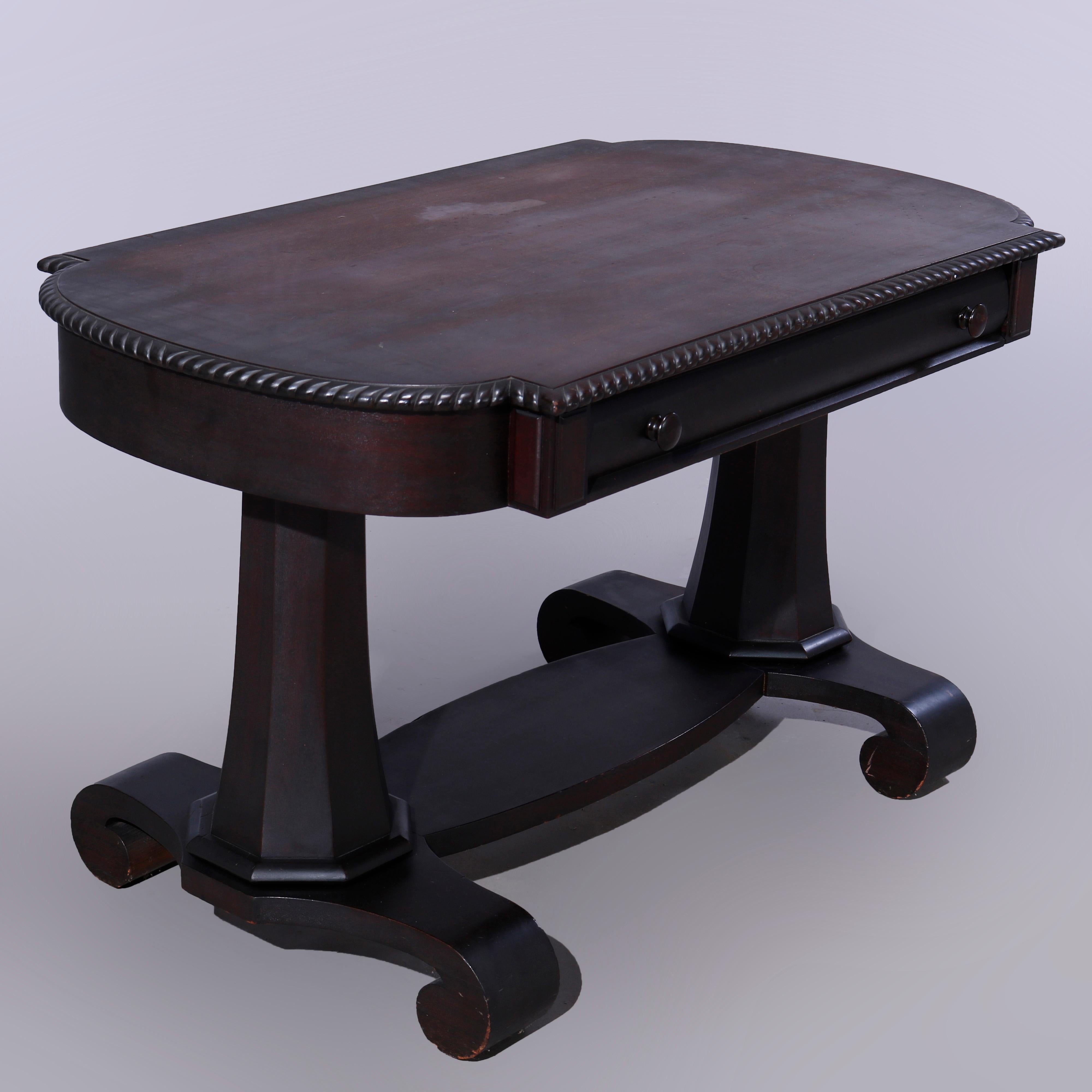 Antique Classical Greco Mahogany Oval Double Pedestal Library Table, Circa 1920 5