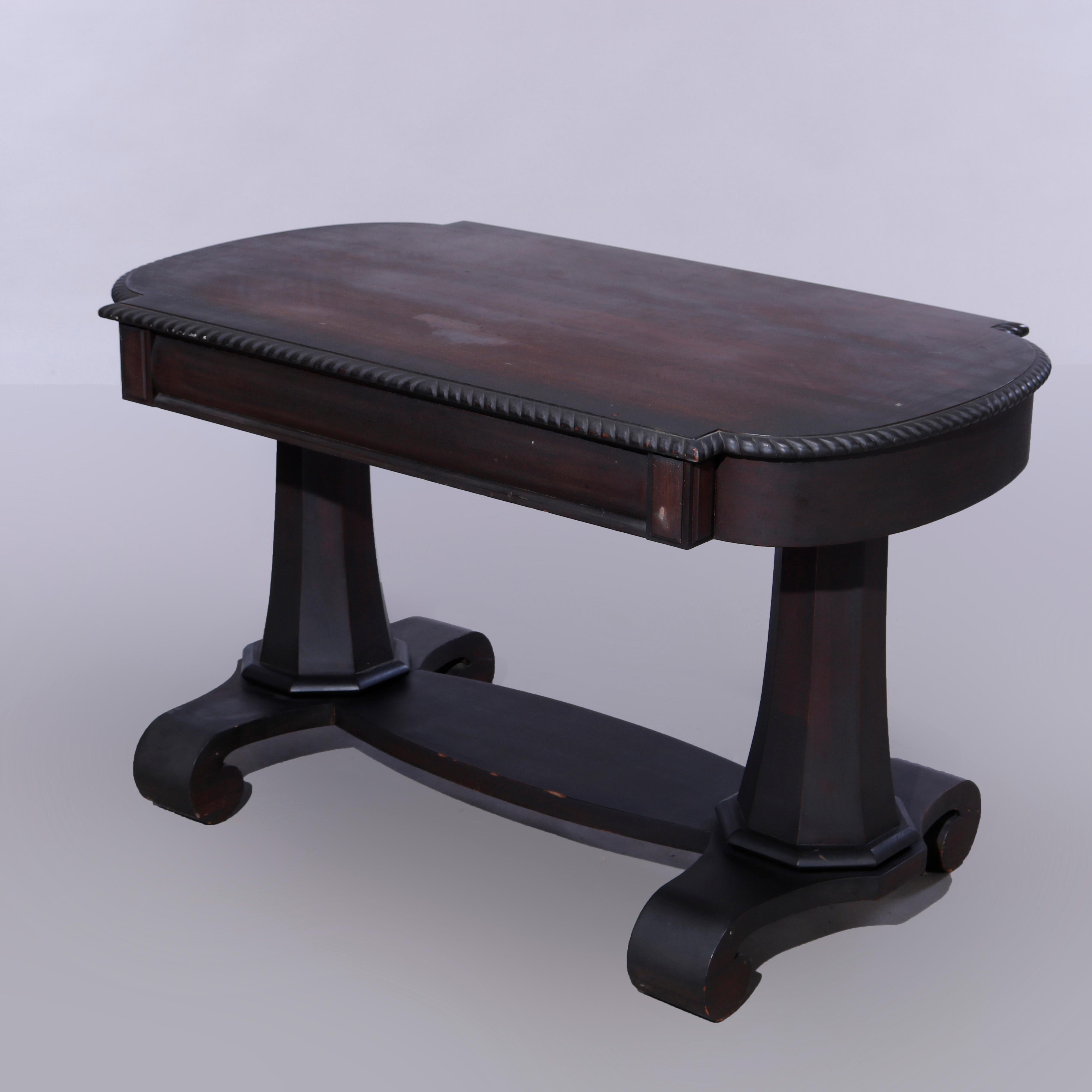 Antique Classical Greco Mahogany Oval Double Pedestal Library Table, Circa 1920 7
