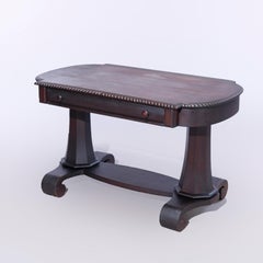 Antique Classical Greco Mahogany Oval Double Pedestal Library Table, Circa 1920