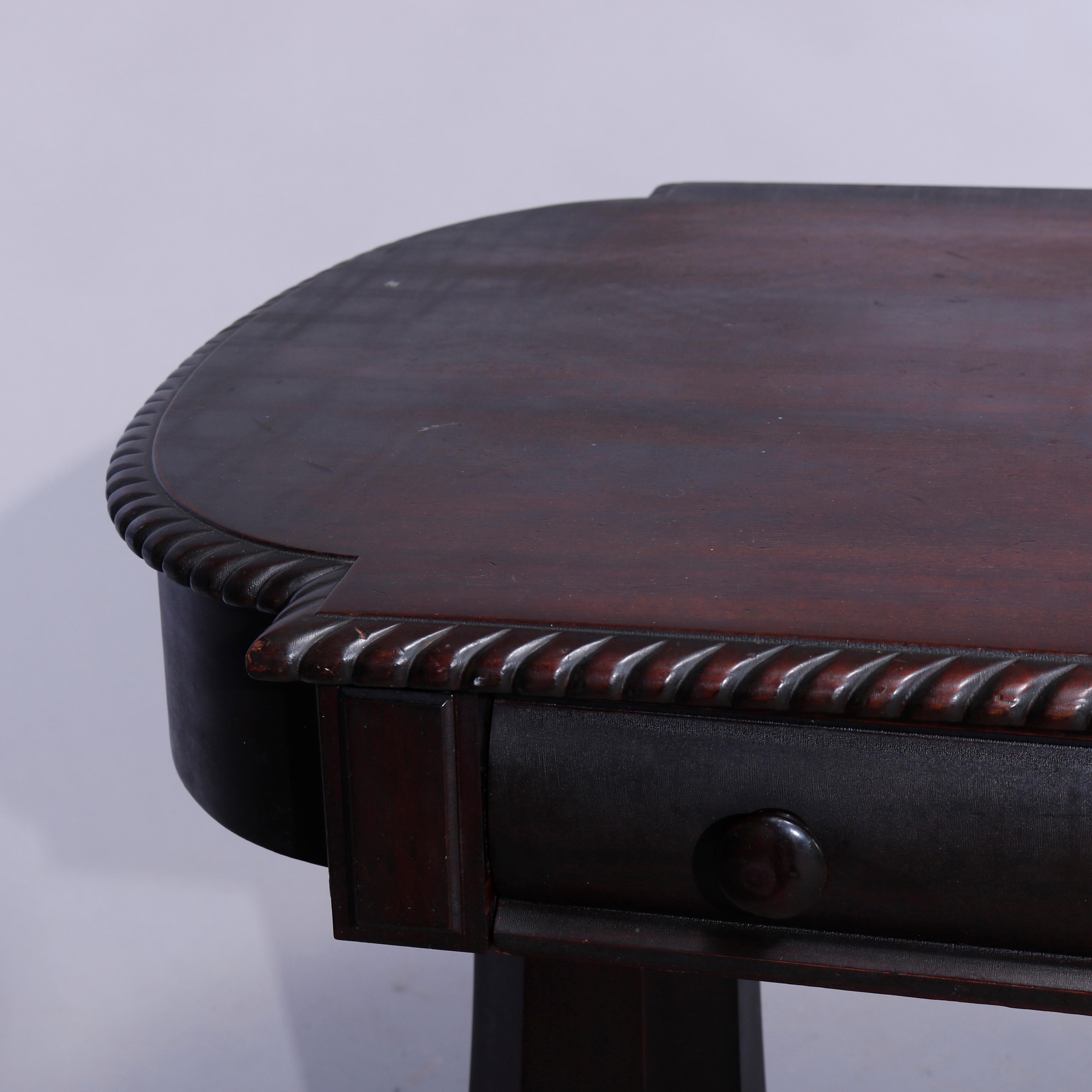 Antique Classical Greco Mahogany Oval Double Pedestal Library Table, Circa 1920 In Good Condition In Big Flats, NY