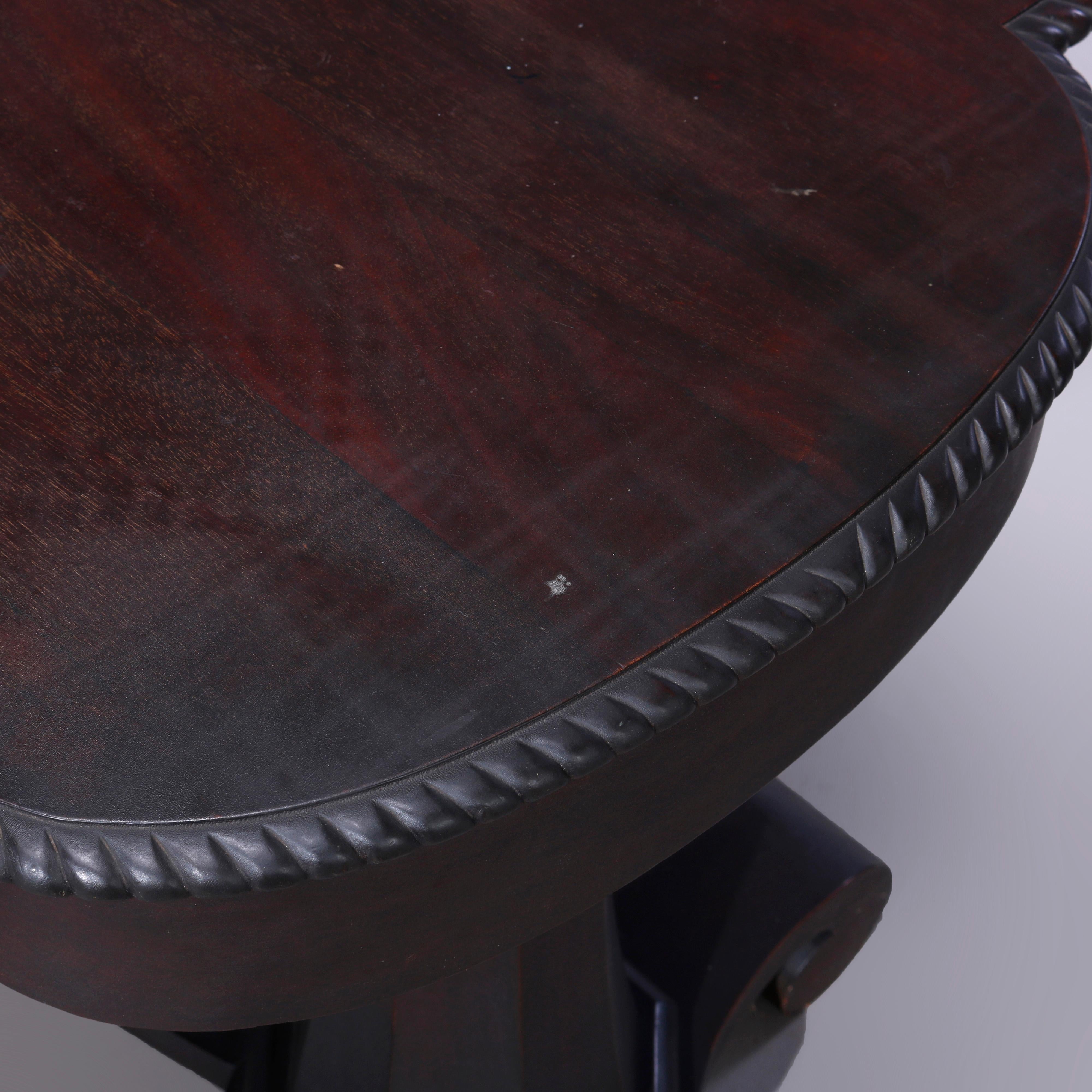 20th Century Antique Classical Greco Mahogany Oval Double Pedestal Library Table, Circa 1920