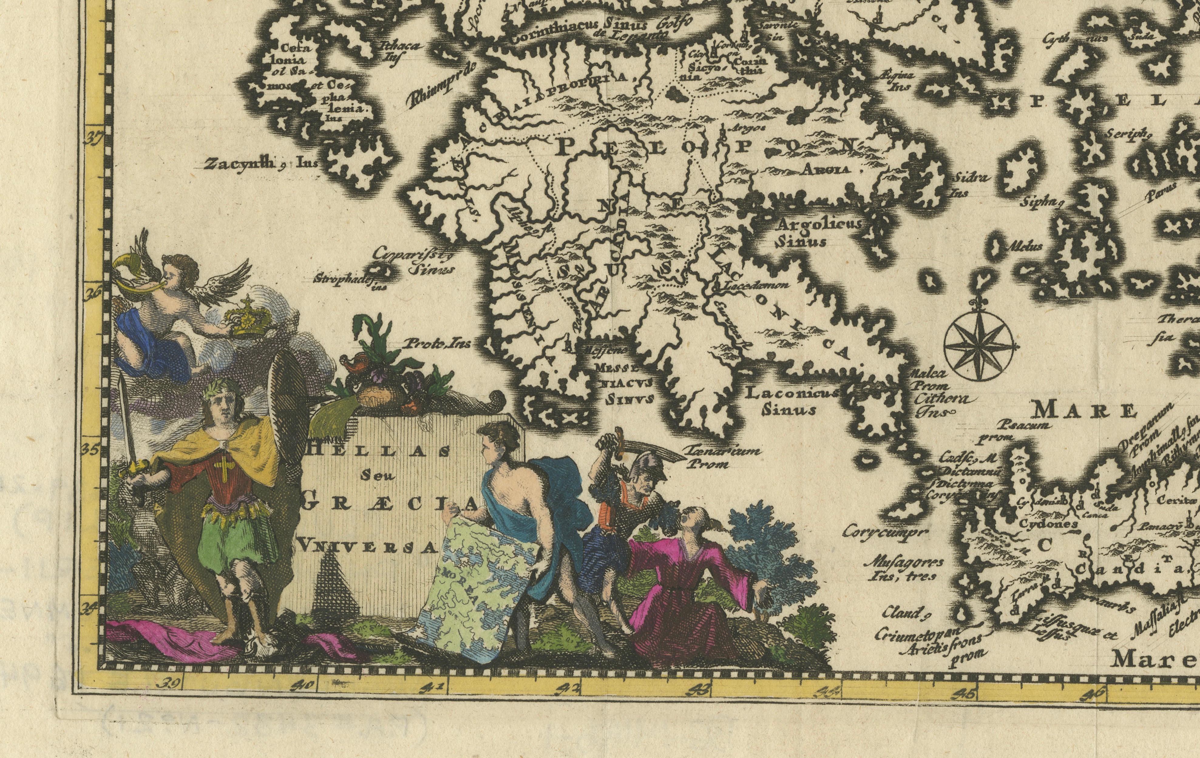 Antique Classical Greece Map – Aegean Sea & Crete, ca.1697