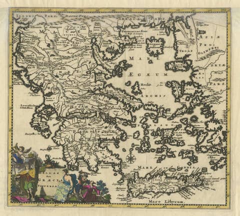 Antique Classical Greece Map – Aegean Sea & Crete, ca.1697
