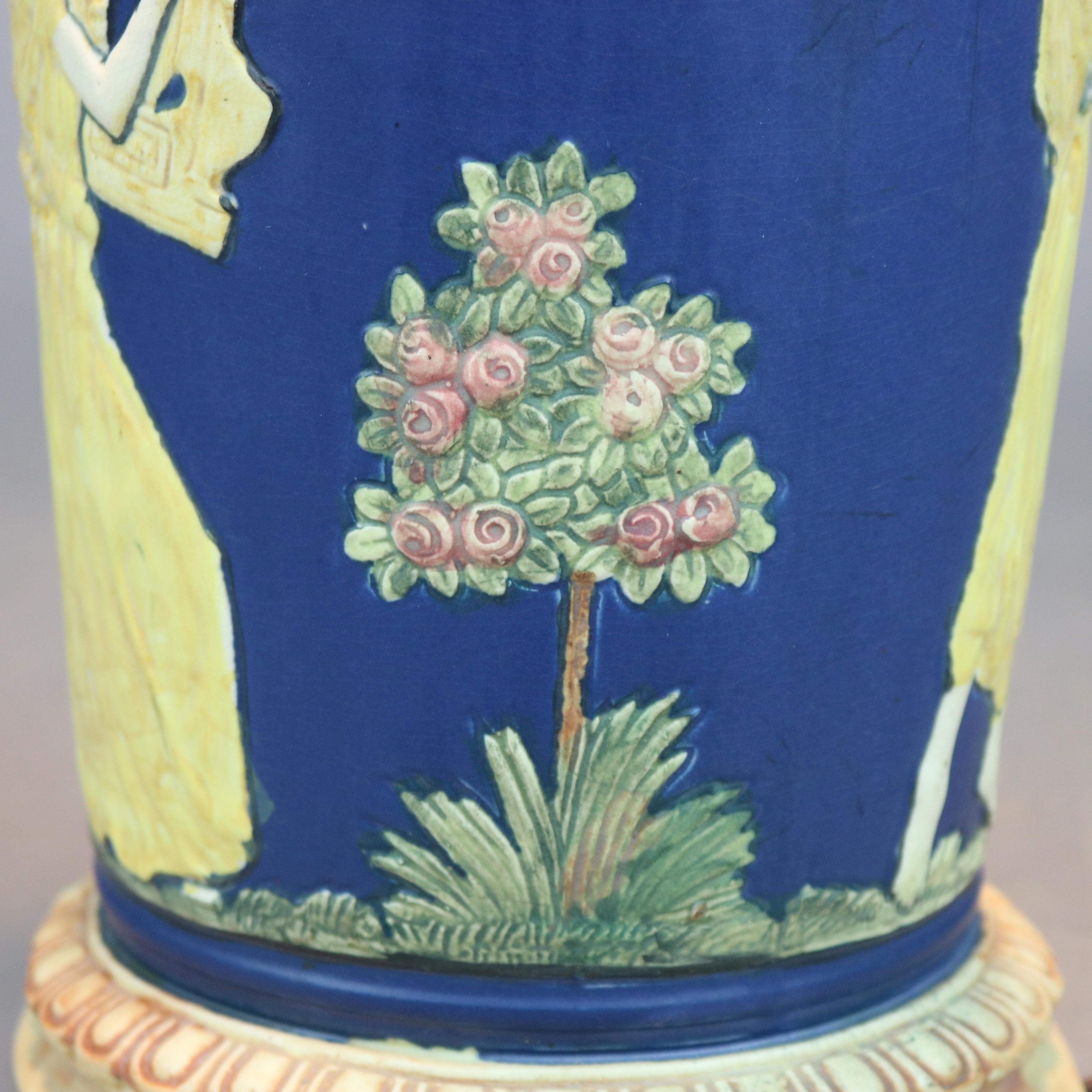 Métal Ancienne base de lampe en poterie d'art classique grecque camée attribuée à Weller, c1930 en vente
