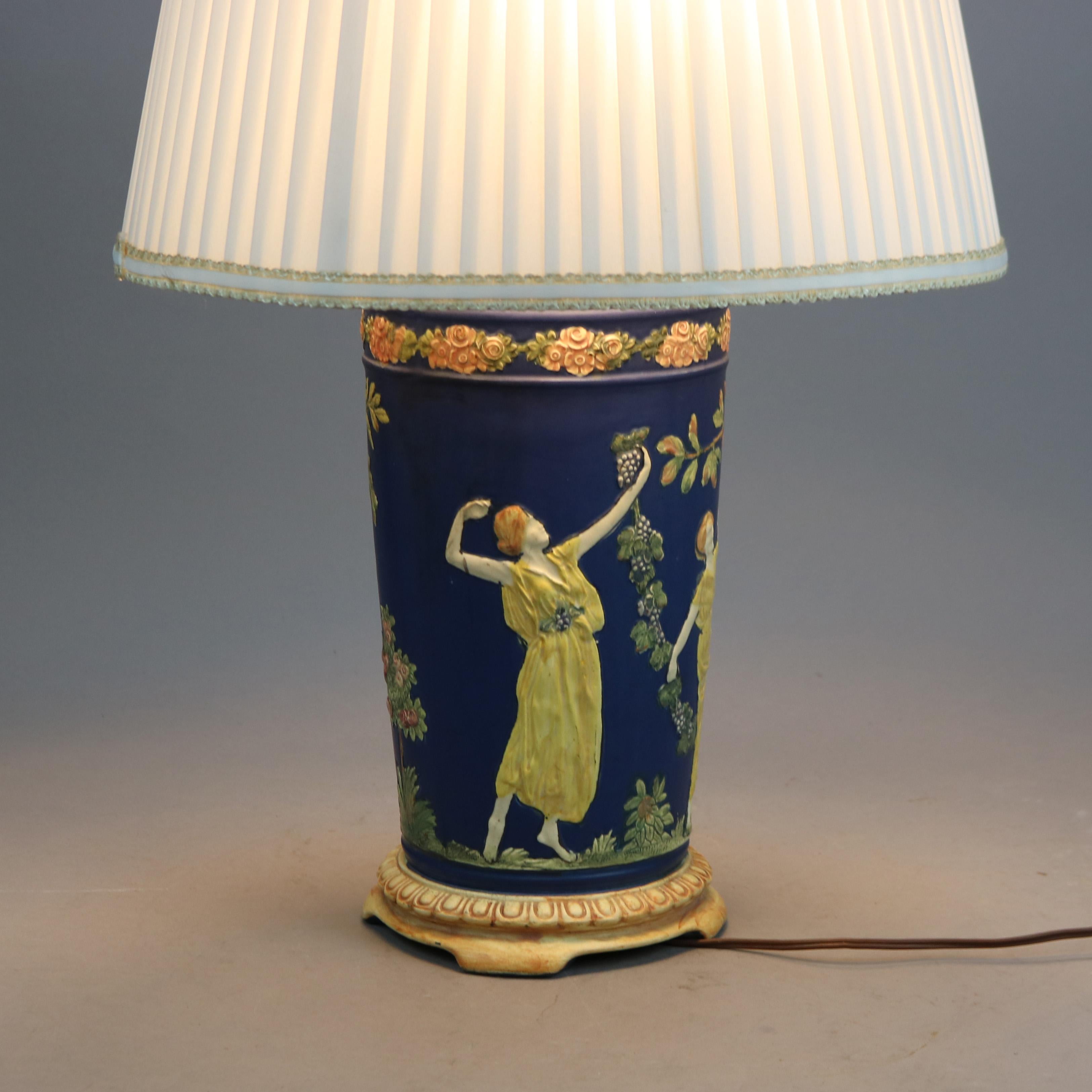 American Antique Classical Greek Cameo Art Pottery Lamp Base Attr. Weller, c1930 For Sale