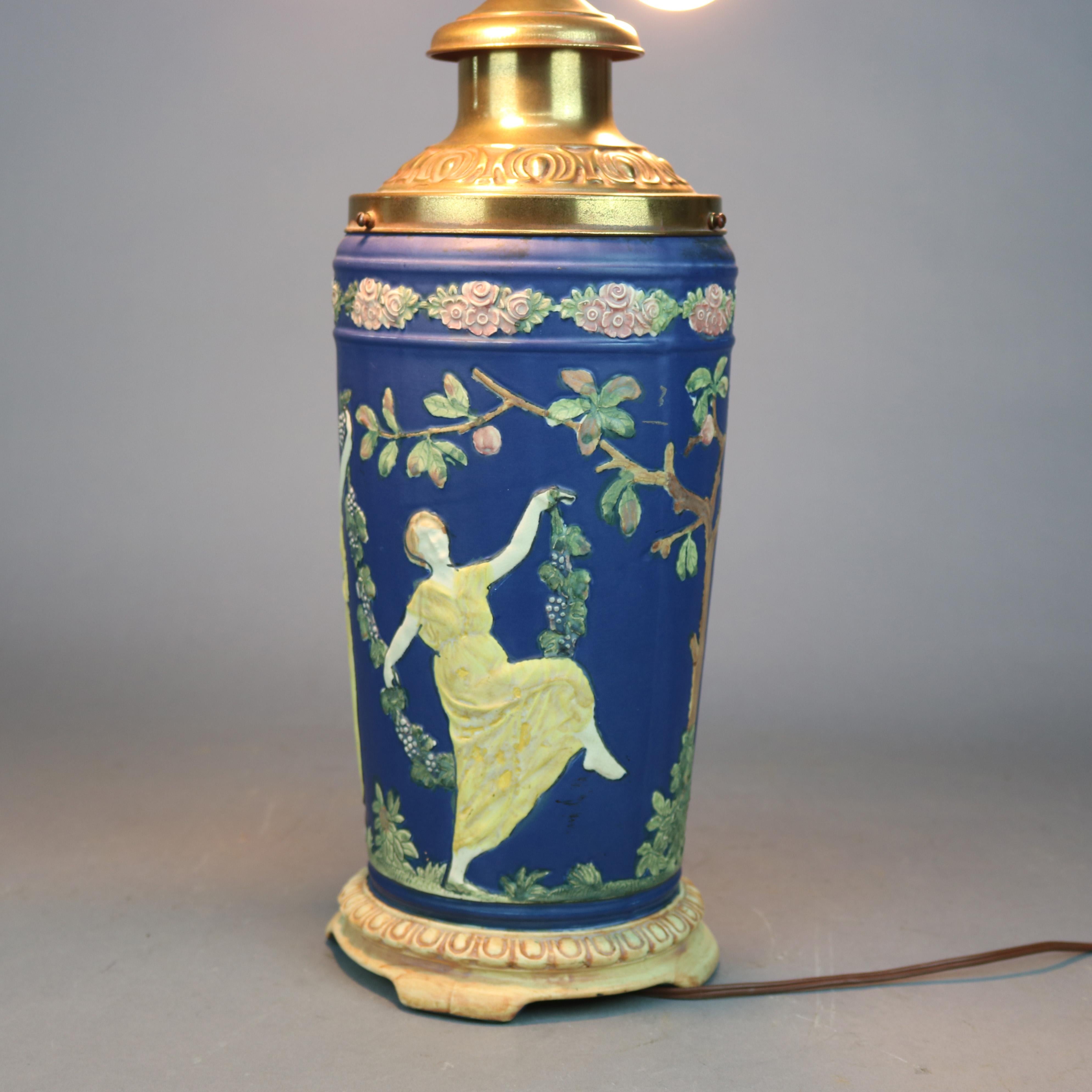 Antique Classical Greek Cameo Art Pottery Lamp Base Attr. Weller, c1930 For Sale 4