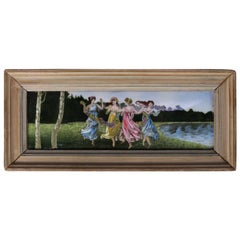 Antique Classical Greek Enamel on Copper Painting "Dancing Muses", 19th Century