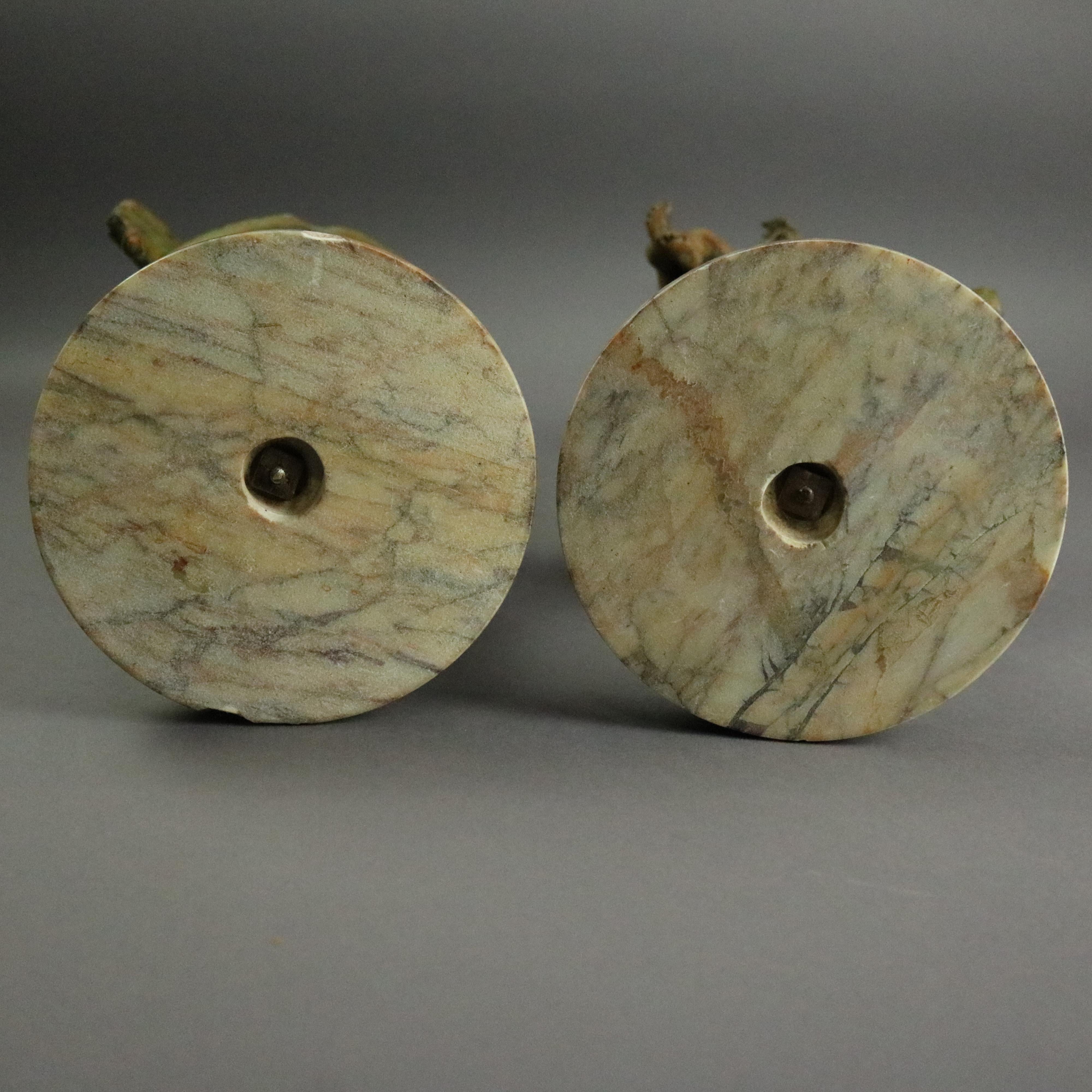 Antique Classical Greek Verdigris Metal and Marble Figural Cherub Urns 4