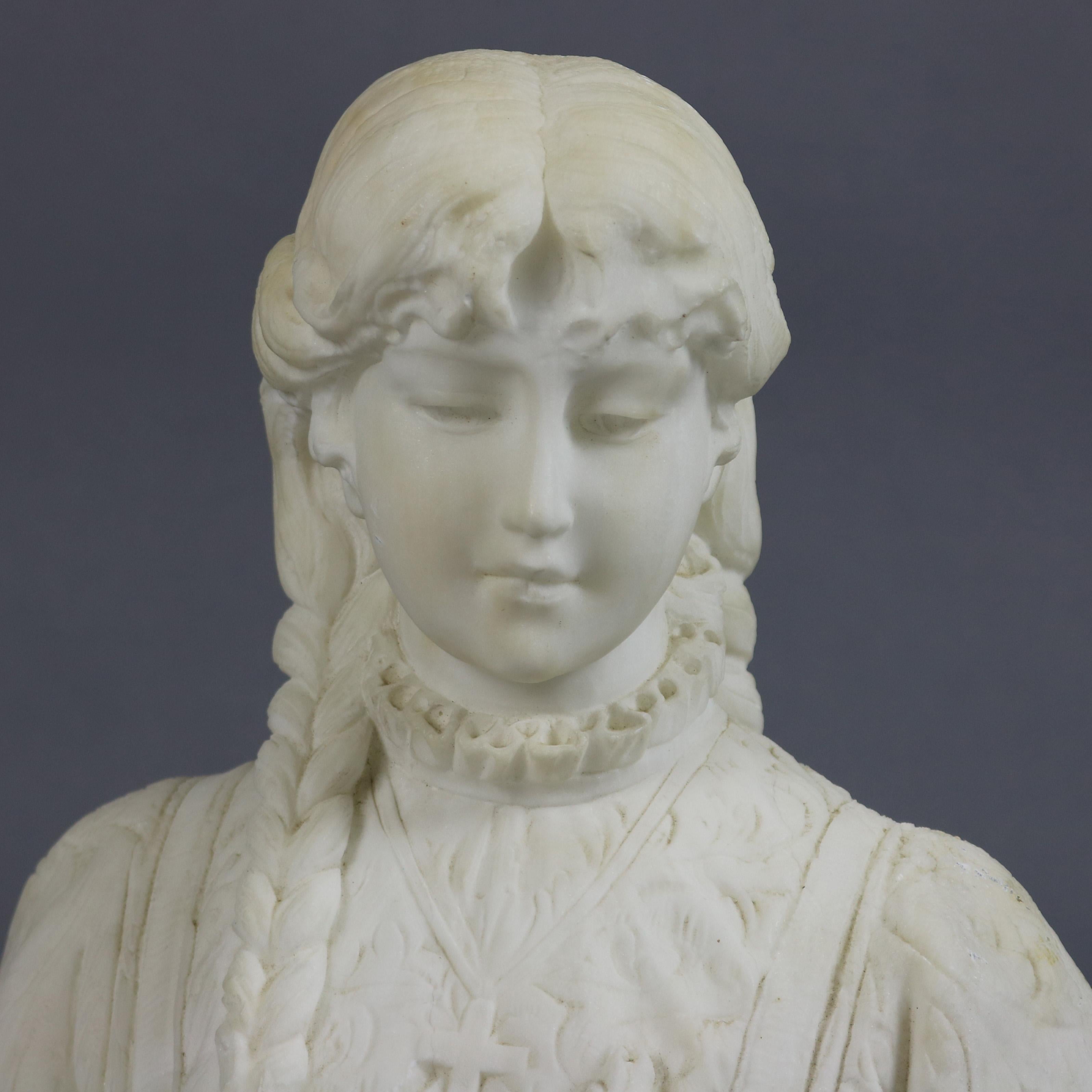 Hand-Carved Antique Classical Italian Carved Alabaster Young Woman Portrait Sculpture