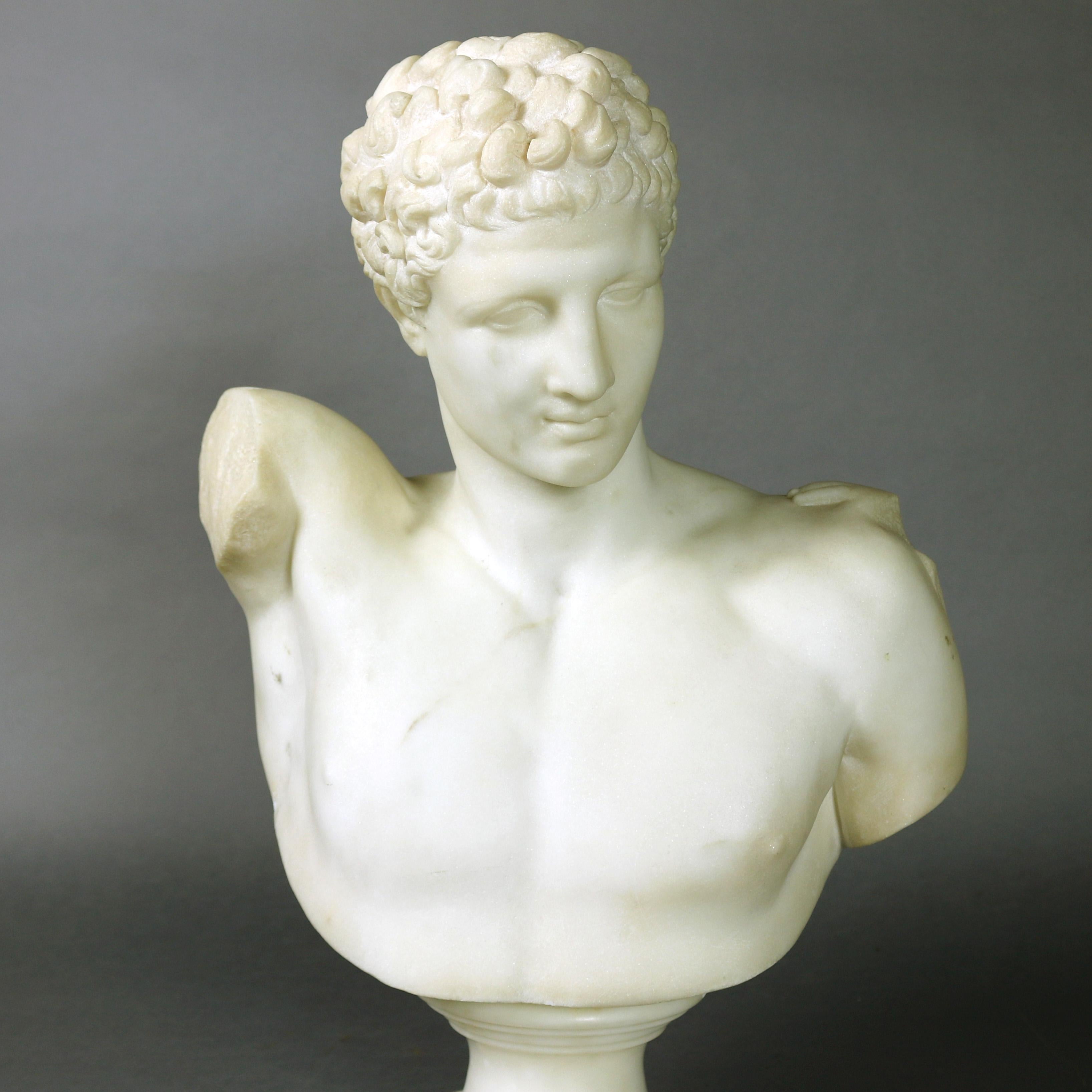 Classical Italian Carved Marble Bust of Hermes after Praxiteles, 19th Century 4