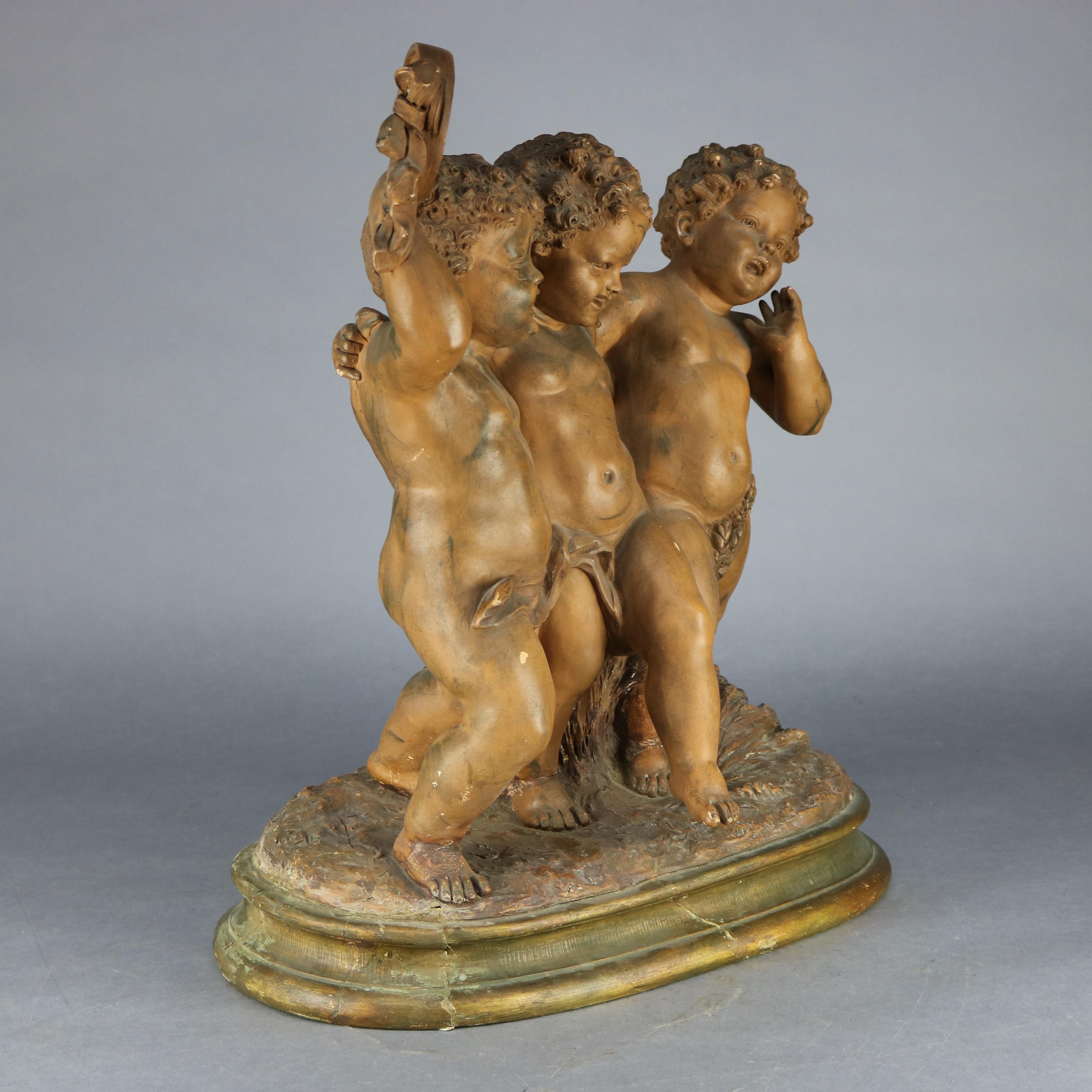 Sculpture italienne classique ancienne de Putti en terre cuite D'Aste:: vers 1880 Bon état à Big Flats, NY
