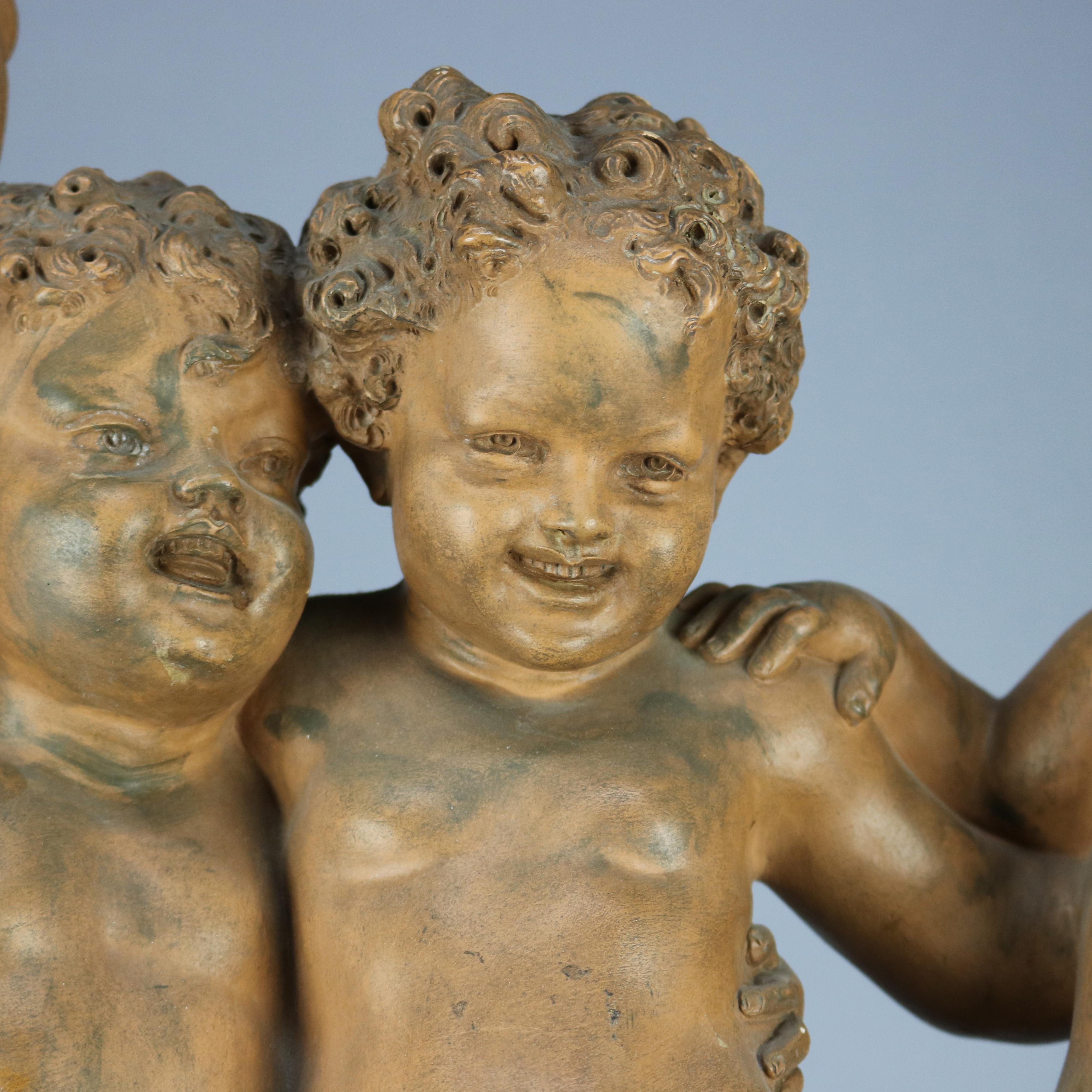 Terre cuite Sculpture italienne classique ancienne de Putti en terre cuite D'Aste:: vers 1880