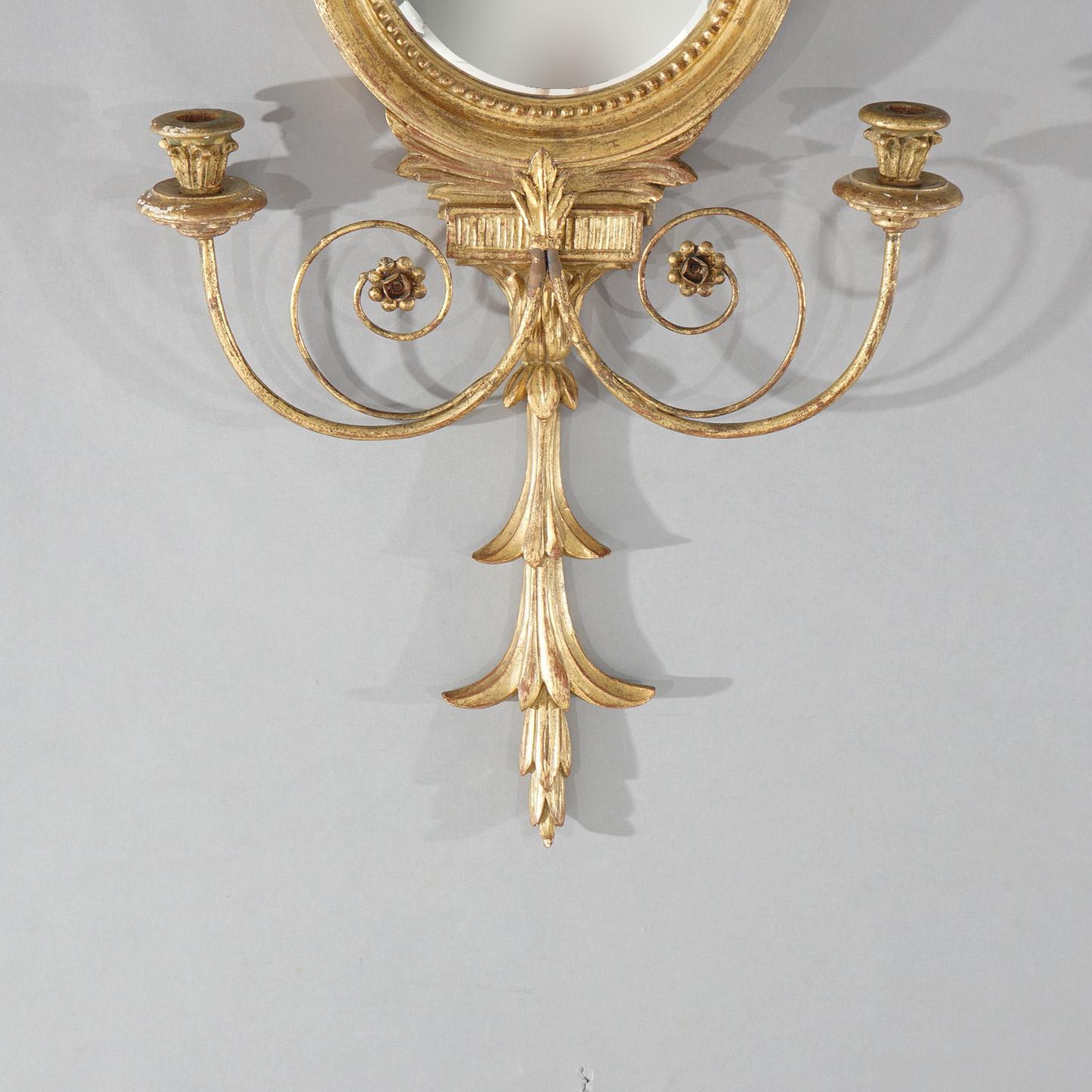 Federal Antique Classical Italian Giltwood Figural Bullseye Wall Mirror with Eagle 1920 For Sale