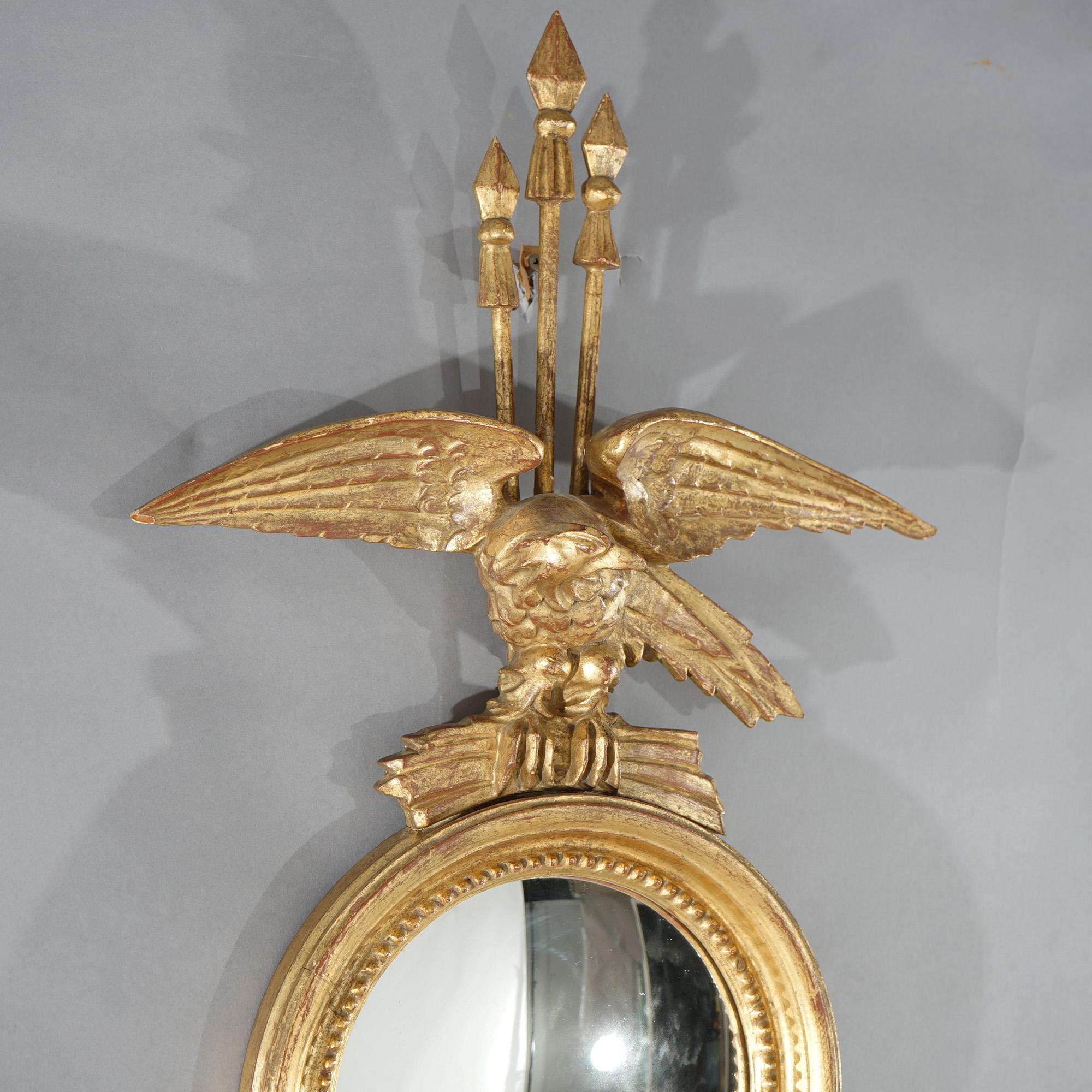 20th Century Antique Classical Italian Giltwood Figural Bullseye Wall Mirror with Eagle 1920 For Sale