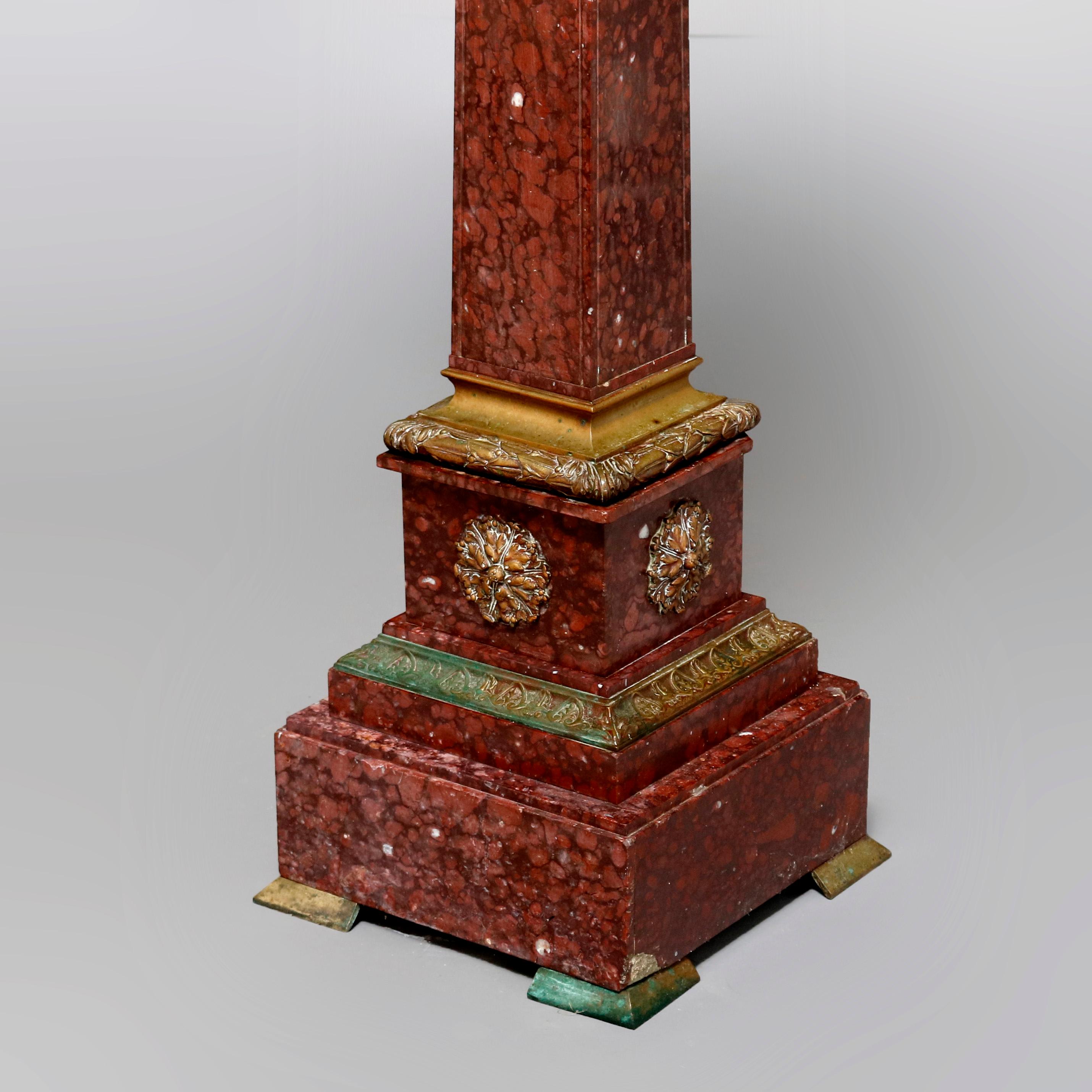 Classical Greek Classical Italian Rouge Marble & Cast Bronze Sculpture Pedestal, circa 1870