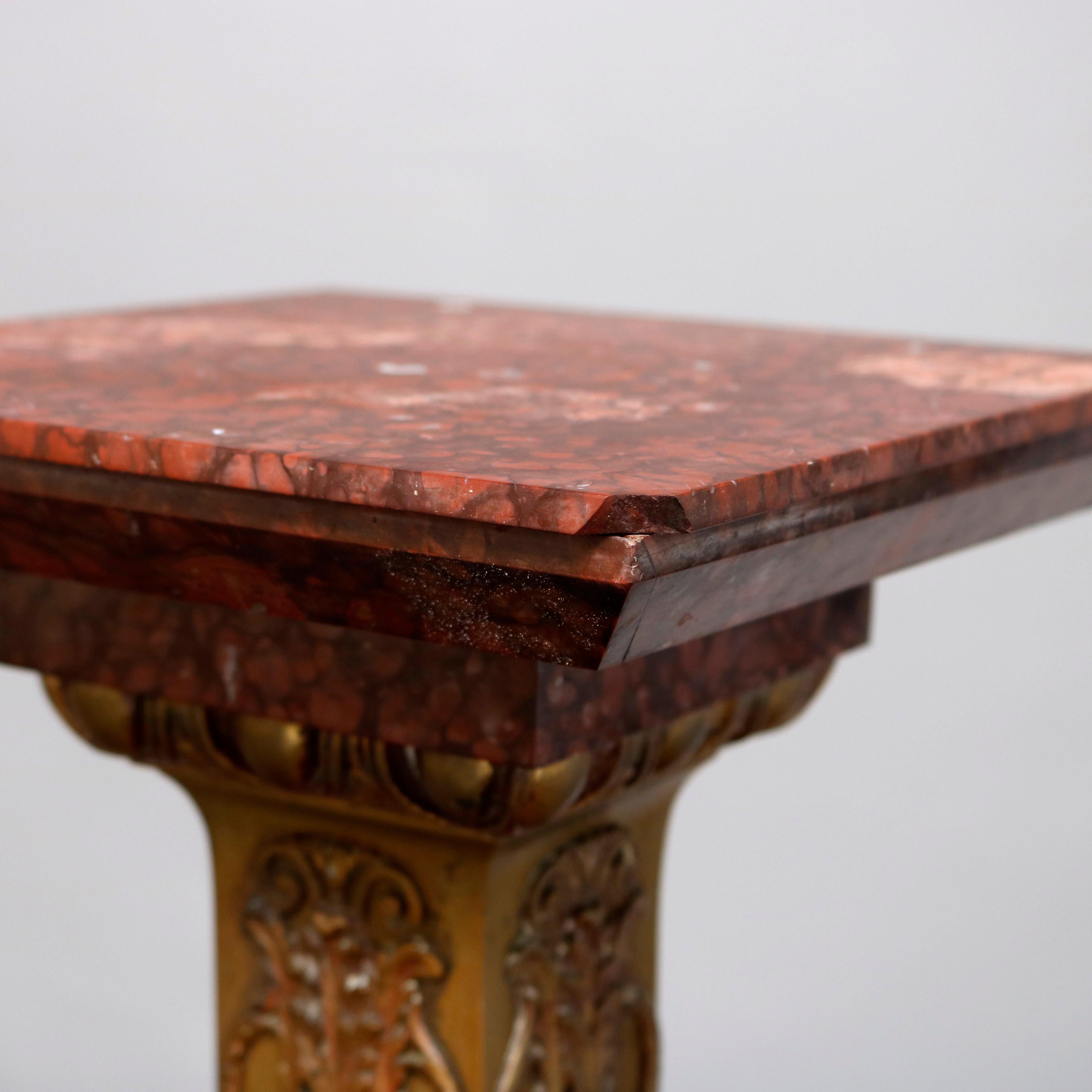 Classical Italian Rouge Marble & Cast Bronze Sculpture Pedestal, circa 1870 In Good Condition In Big Flats, NY