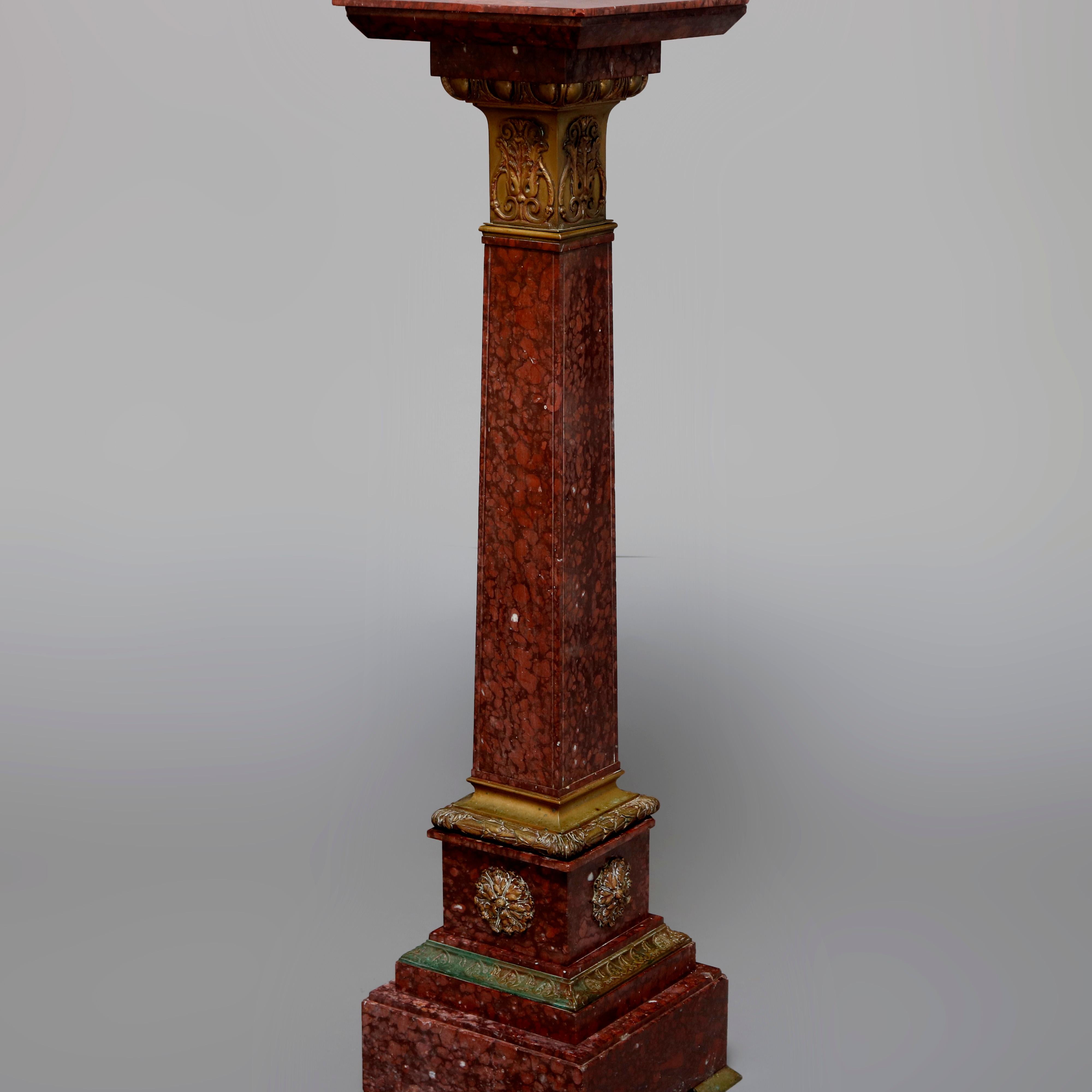 Classical Italian Rouge Marble & Cast Bronze Sculpture Pedestal, circa 1870 2