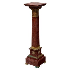 Classical Italian Rouge Marble & Cast Bronze Sculpture Pedestal, circa 1870