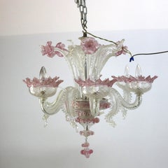 Antique Classical Italian Venetian Murano Pink & Opalescent Art Glass Chandelier