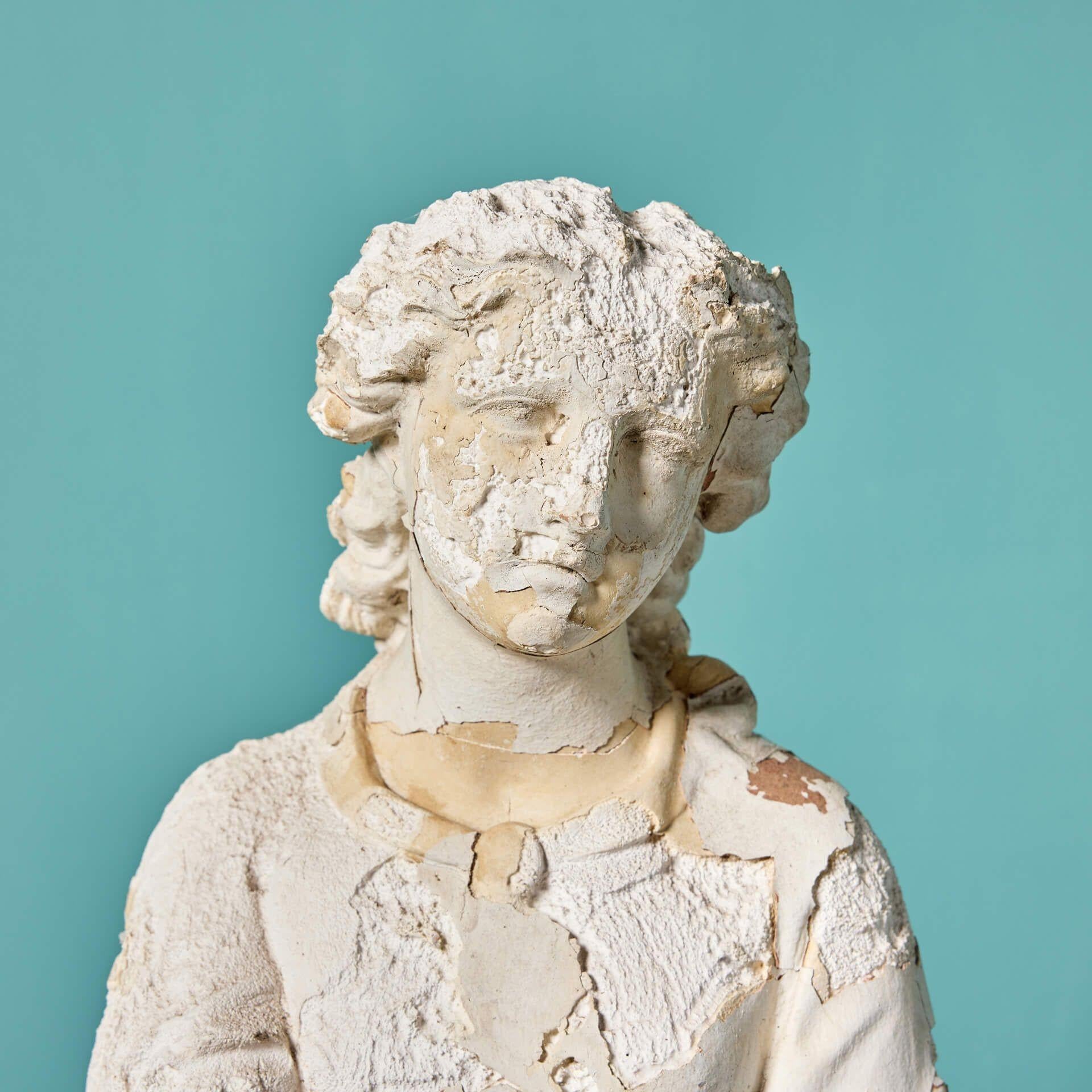 Regency Antique Classical Maiden Plaster Statue For Sale