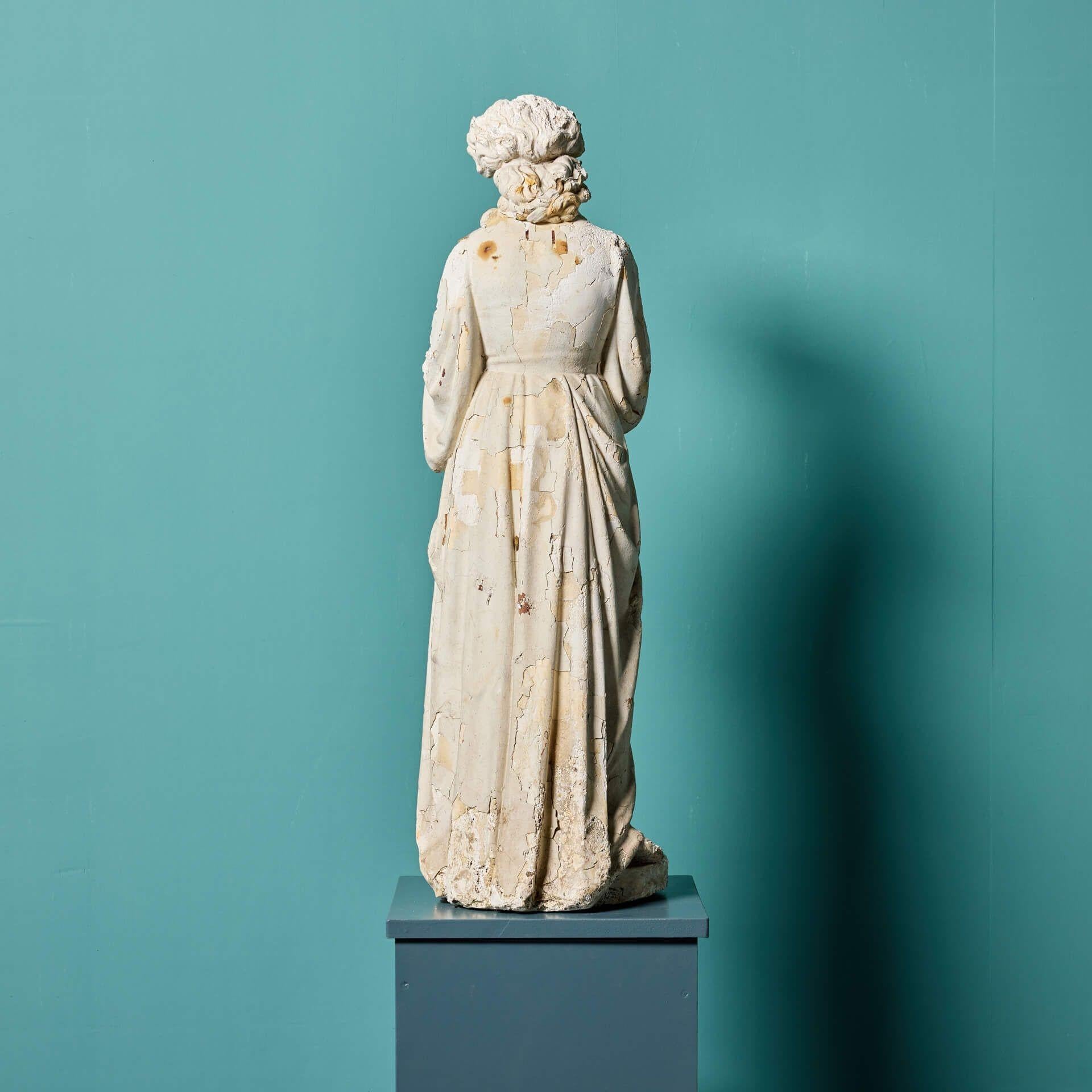 20th Century Antique Classical Maiden Plaster Statue For Sale