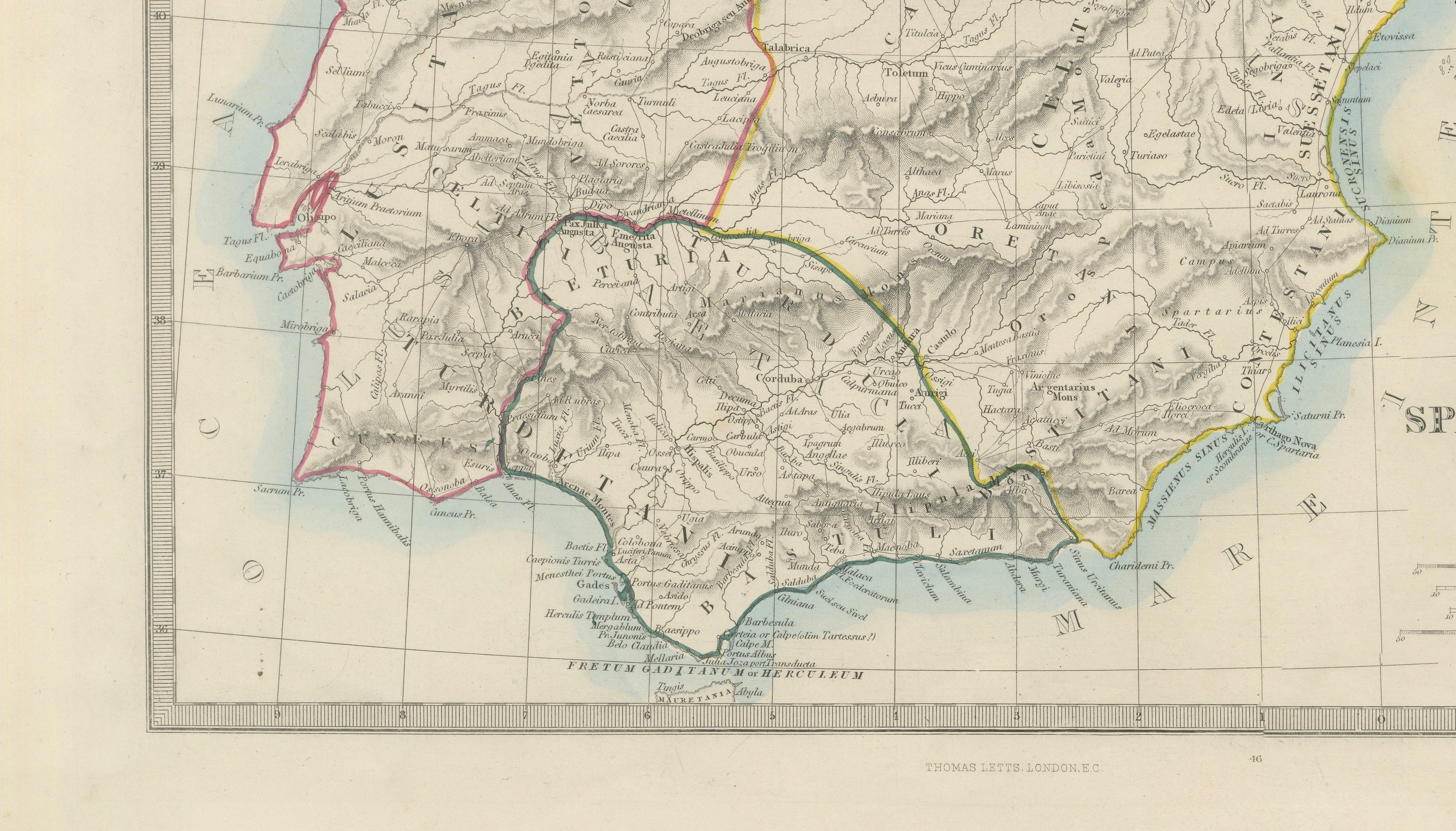 Antique Classical Map of Spain & Portugal, Hispania Iberia, c.1850