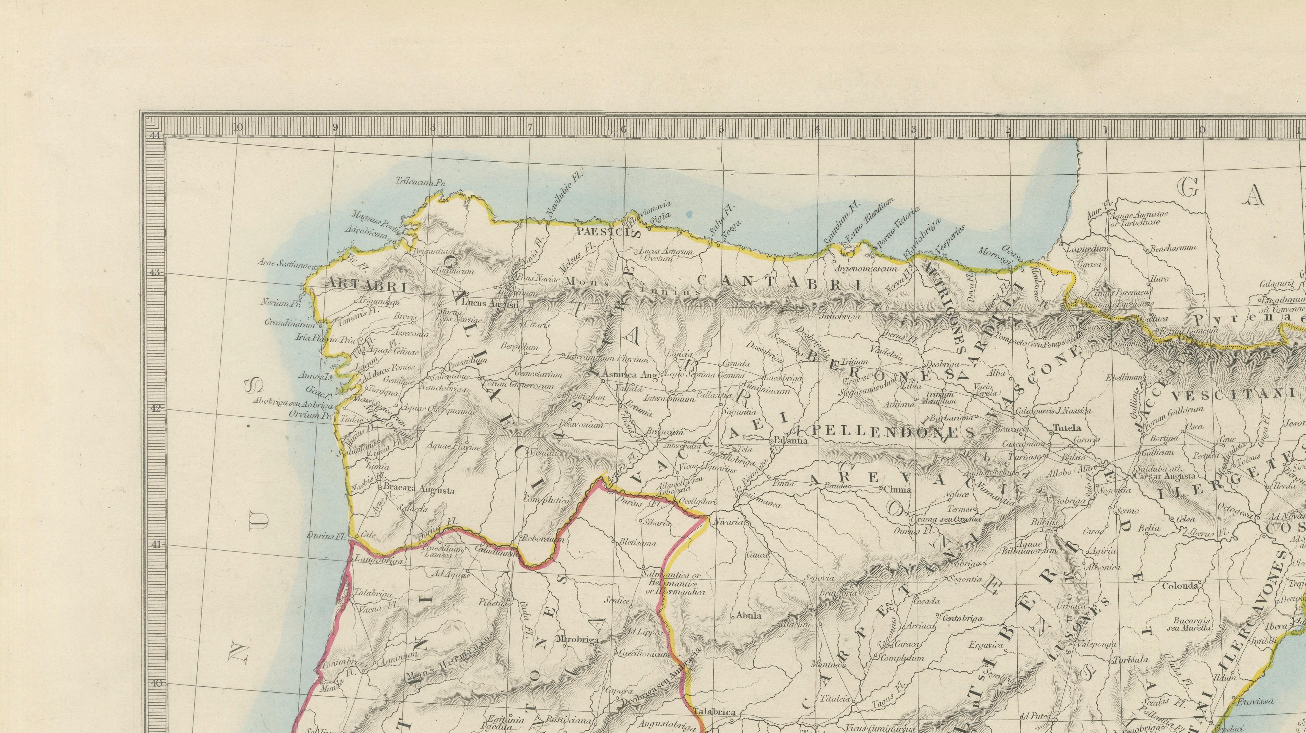 Antique Classical Map of Spain & Portugal, Hispania Iberia, c.1850