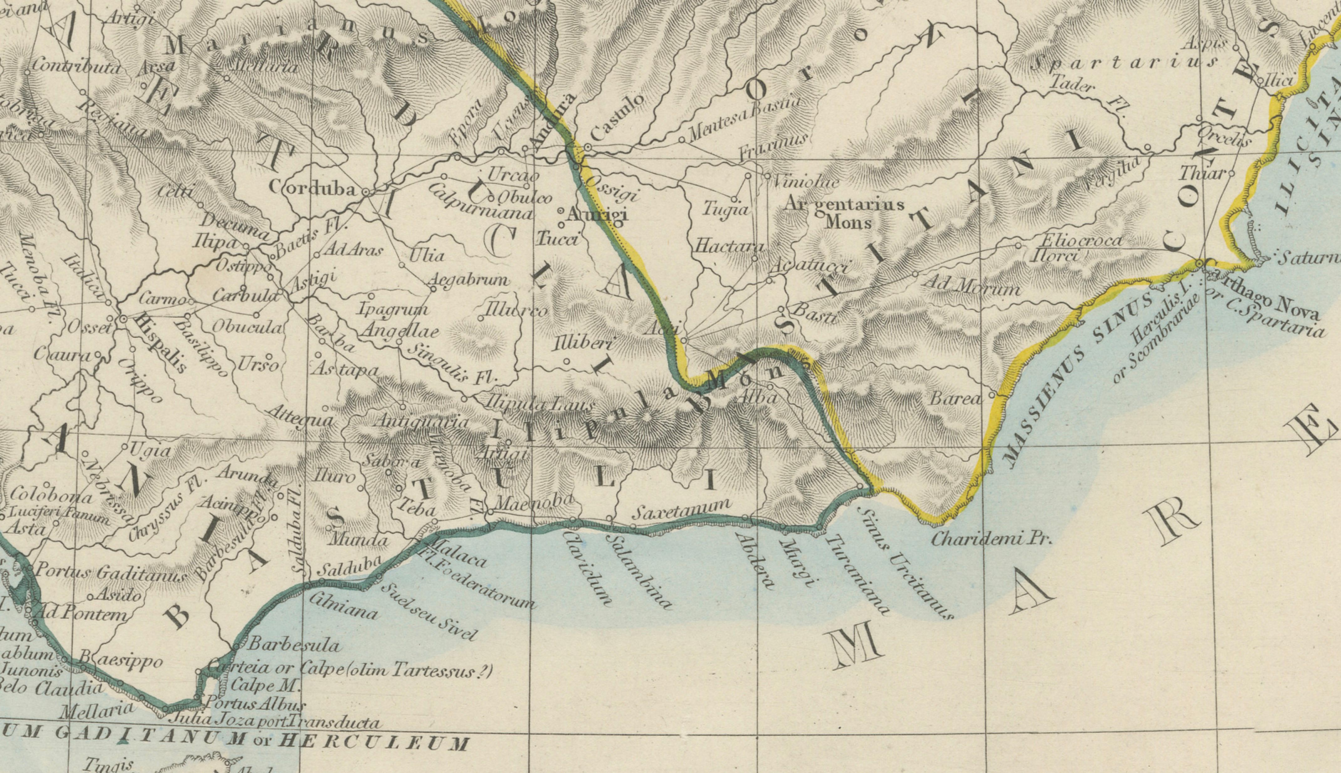 Antique Classical Map of Spain & Portugal, Hispania Iberia, c.1850